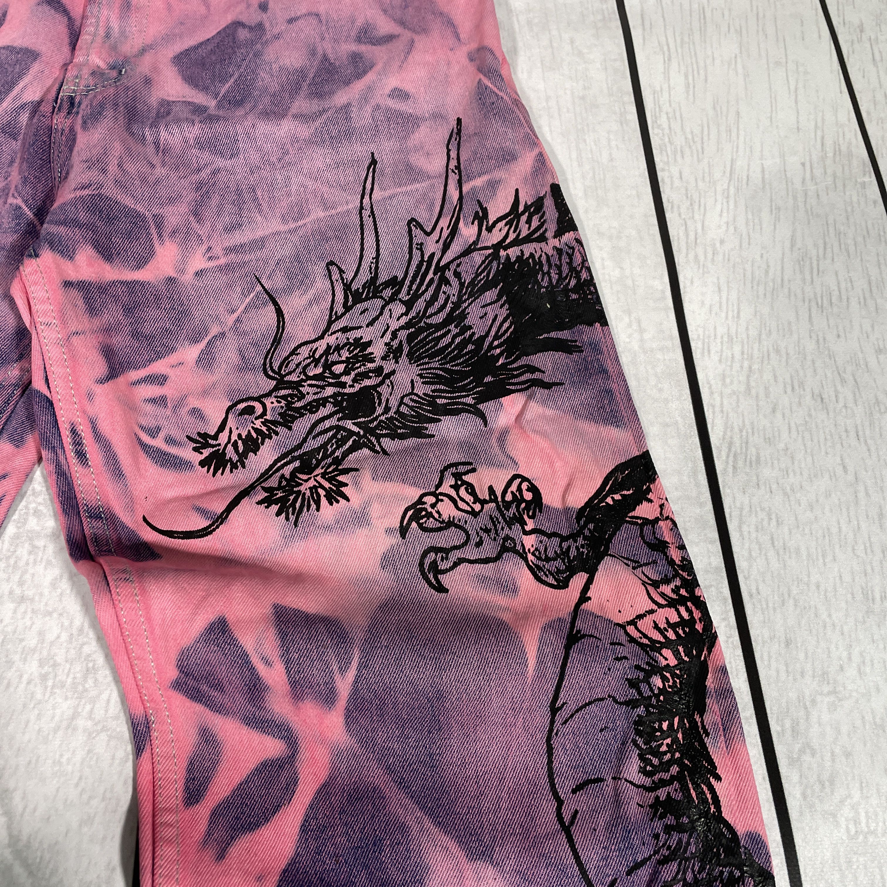 George Custom Reworked Denim Jeans Dragon – Unique Acid Wash Finish Size US 36 / EU 52 - 6 Thumbnail