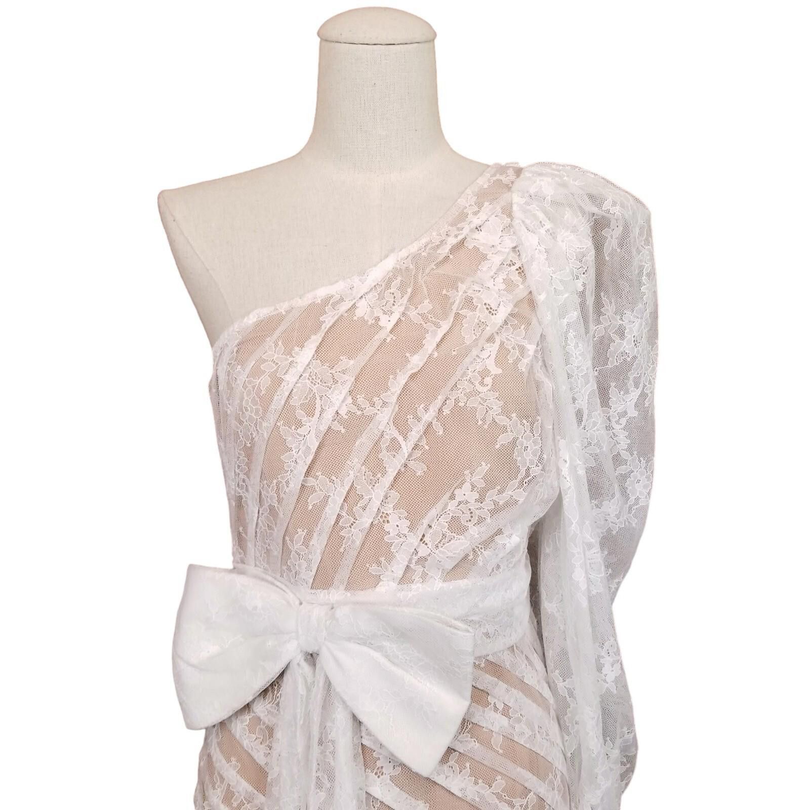For Love & Lemons For Love & Lemons Dynasty White Lace One-Shoulder Mini Dress Size XS / US 0-2 / IT 36-38 - 3 Thumbnail