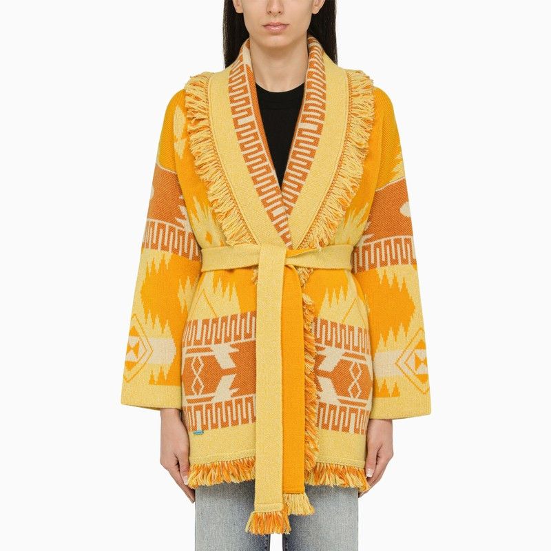 image of Alanui Yellow/orange Cashmere Cardigan With Belt, Women's (Size XS)