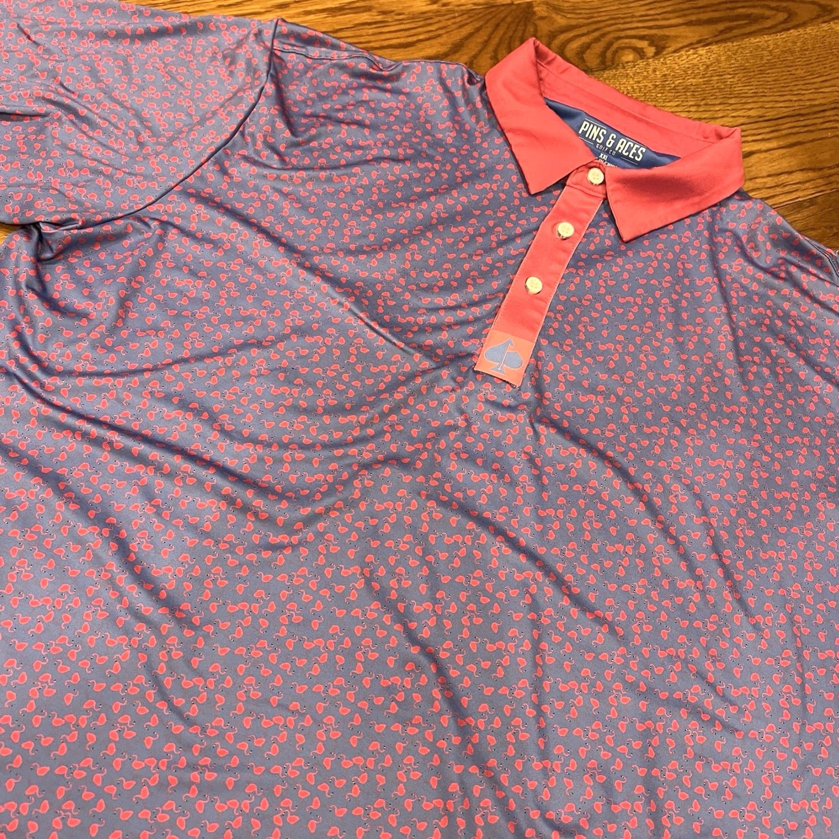 Vintage Pins & Aces Polo Shirt Mens XXL Pink Flamingo Short Sleeve Golf Performance Size US XXL / EU 58 / 5 - 4 Thumbnail