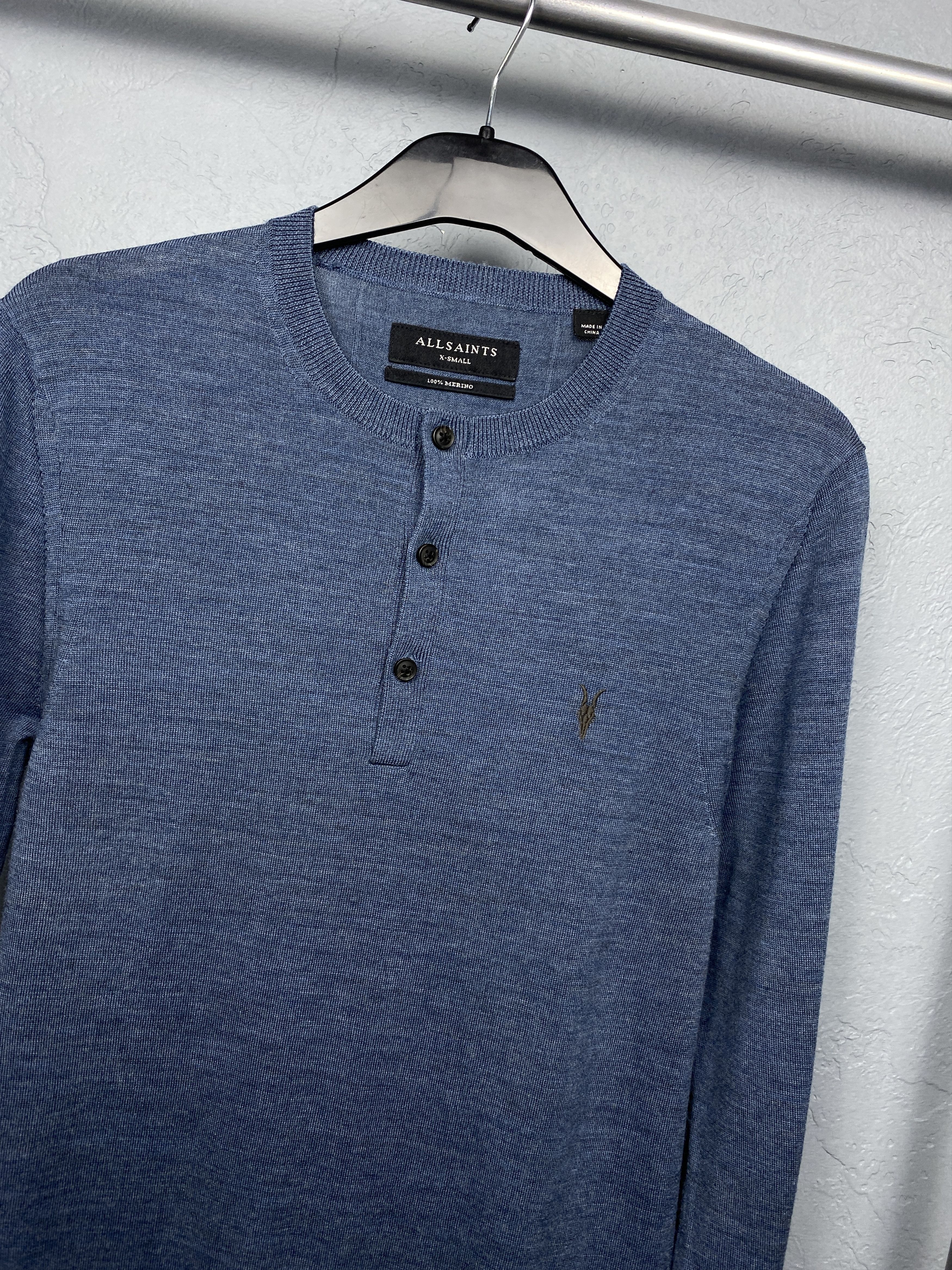 Allsaints AllSaints Mens Mode Merino Wool Knit Henley Sweater Size US XS / EU 42 / 0 - 2 Thumbnail