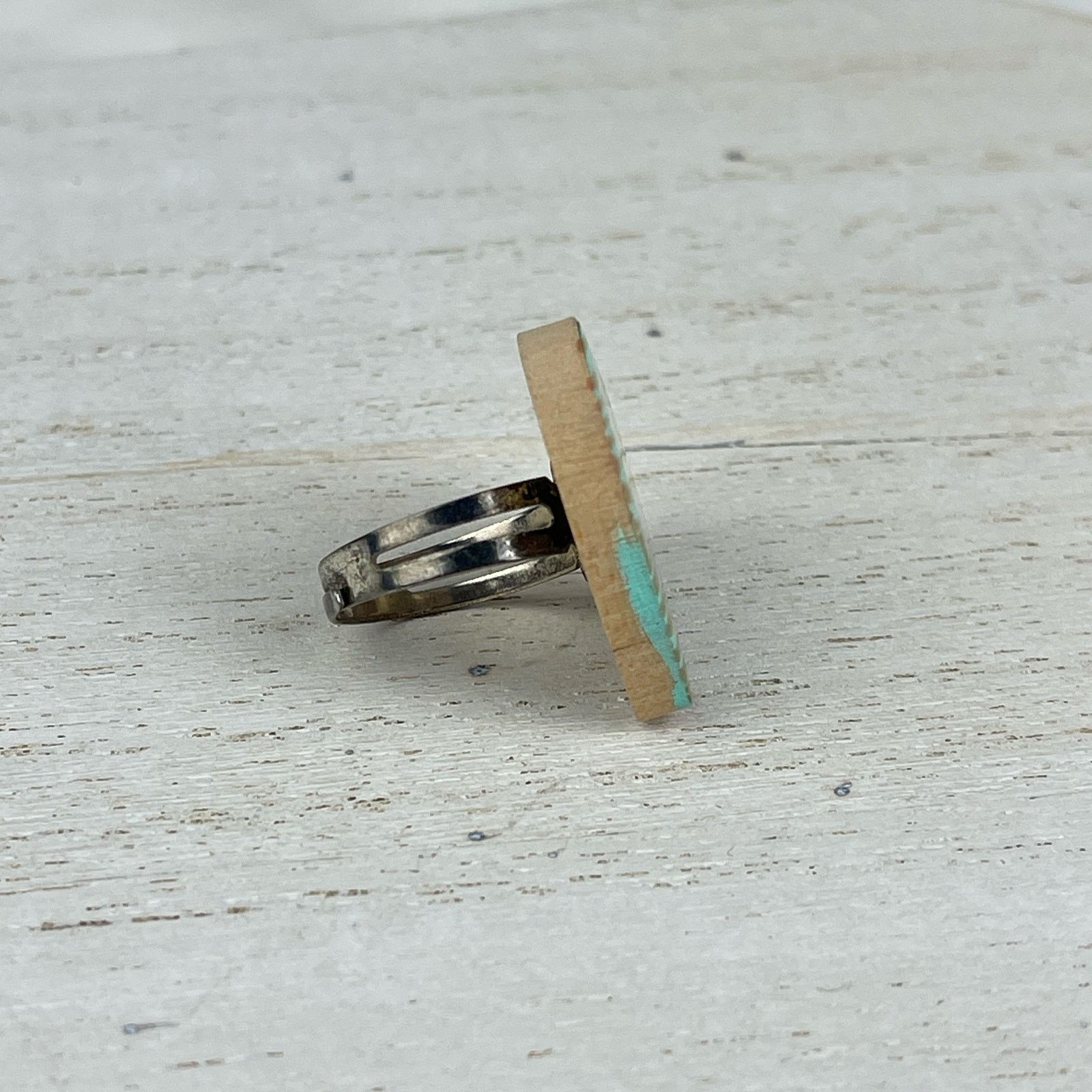 Handmade Steppie Co. Wooden Heart Adjustable Ring Mint Green Striped Size ONE SIZE - 5 Thumbnail