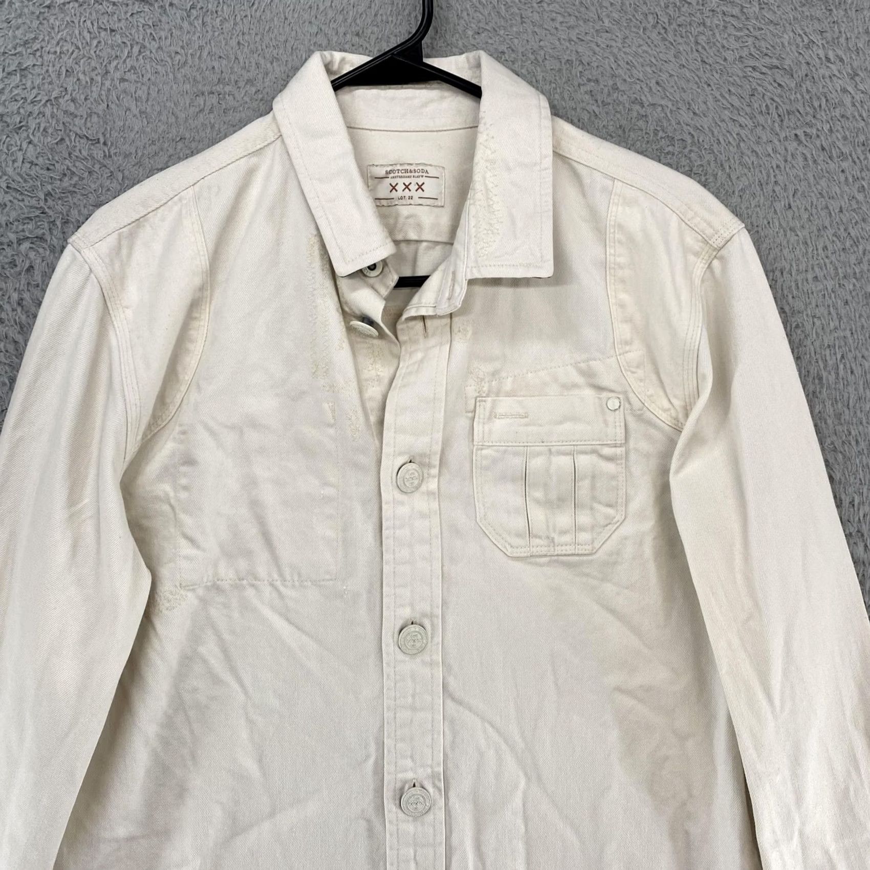 Scotch & Soda Scotch & Soda Shirt Mens Medium Ecru Amsterdams Blauw Workwear Cotton Overshirt Size US M / EU 48-50 / 2 - 2 Thumbnail