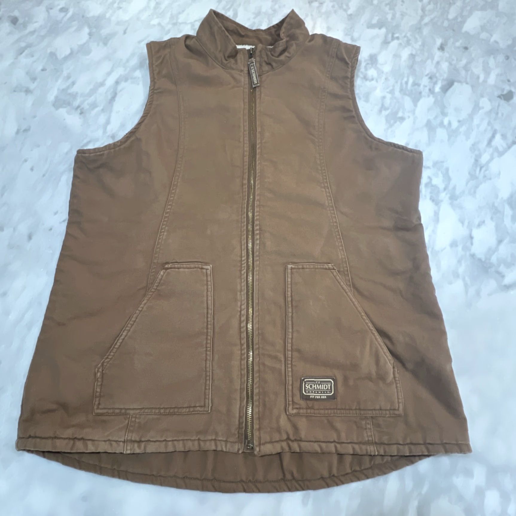 Vintage VINTAGE? No. The title: CE Schmidt Vest Women XL Fleece Lined Chest Zipper Pockets Workwear CanvasBrown Size XL / US 12-14 / IT 48-50 - 2 Thumbnail