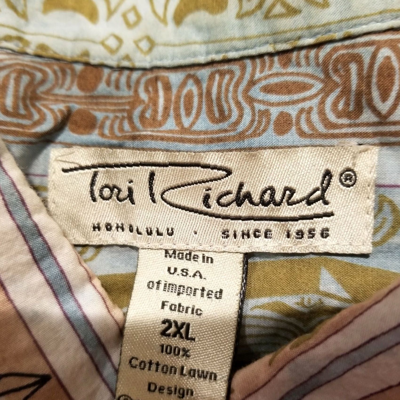 Tori Richard Tori Richard Men’s Hawaiian Shirt Geometric Patch Pocket Multicolor Cotton Lawn 2XL Short Sleeve Button-Up Size US XXL / EU 58 / 5 - 3 Thumbnail