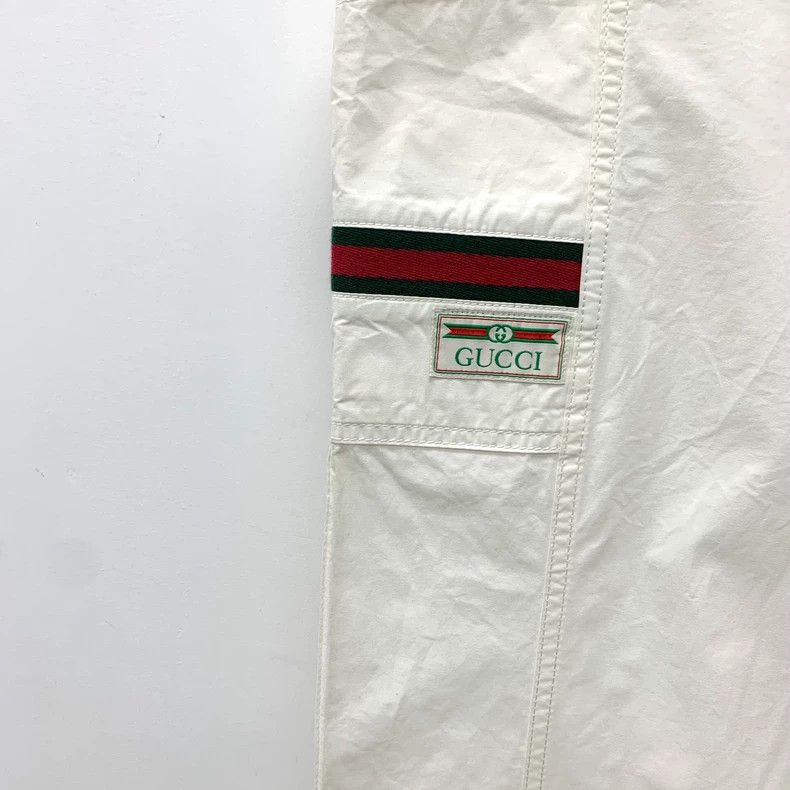 Gucci Gucci White striped webbing cotton drawstring casual trouse Size US 32 / EU 48 - 4 Thumbnail