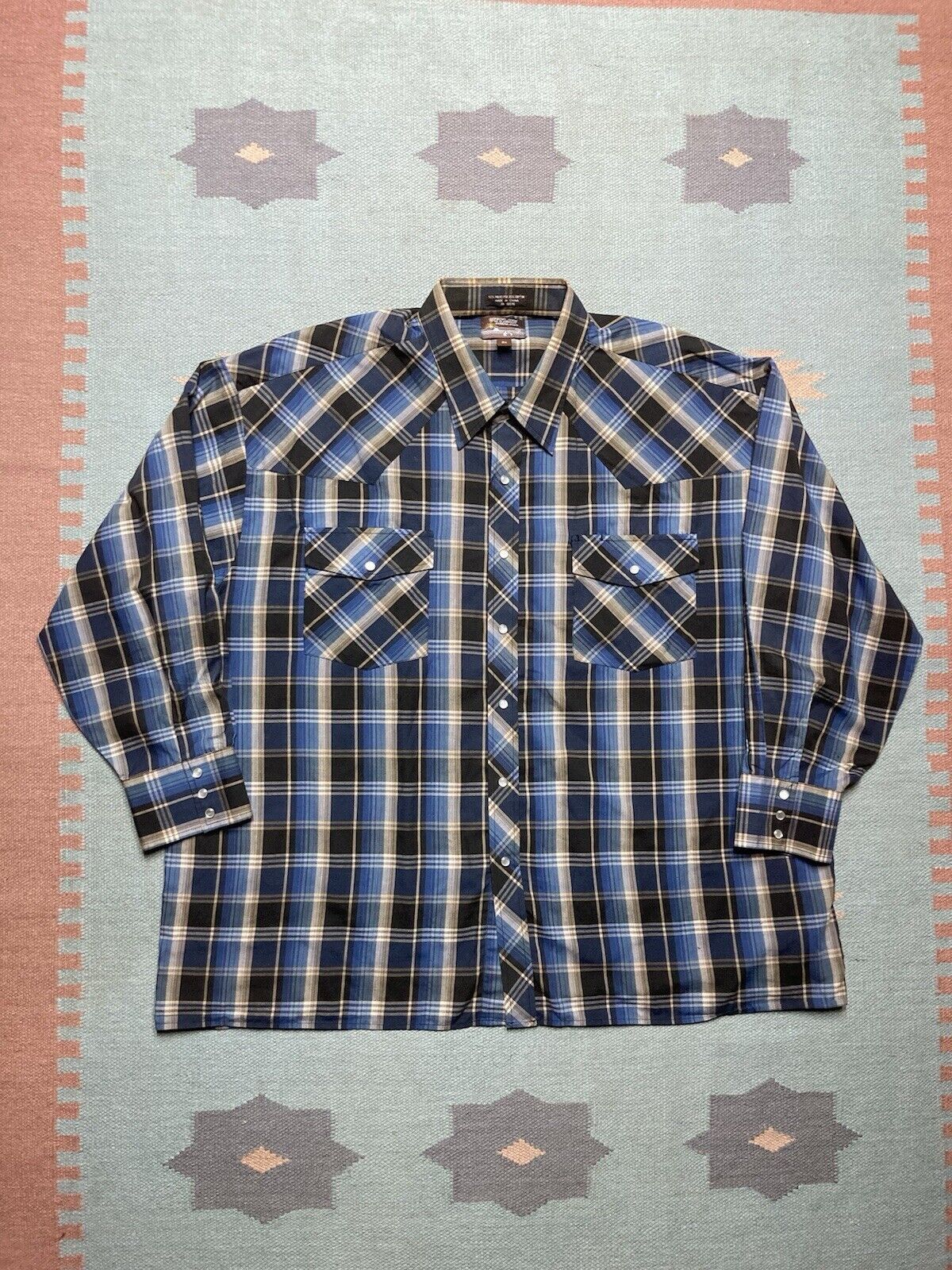 Vintage VTG 90s Pearl snap shirt plaid check western cowboy blue XXL Size US XXL / EU 58 / 5 - 1 Thumbnail