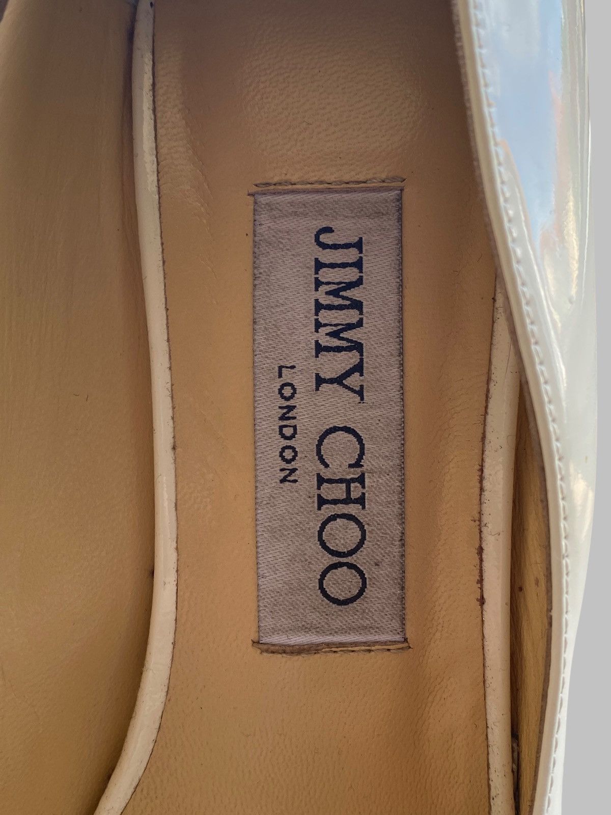Jimmy Choo Jimmy Choo White Gold Patent Leather Peep Toe Heels Size US 7 / IT 37 - 14 Thumbnail