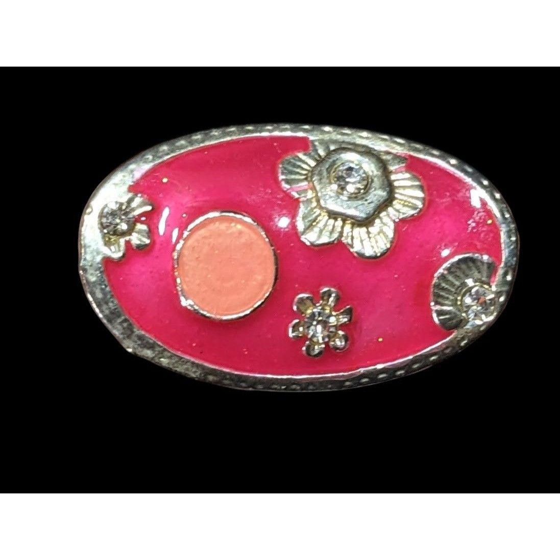 Other Retro Floral Pink Enamel And Silver Tone Oval Ring Size ONE SIZE - 4 Thumbnail