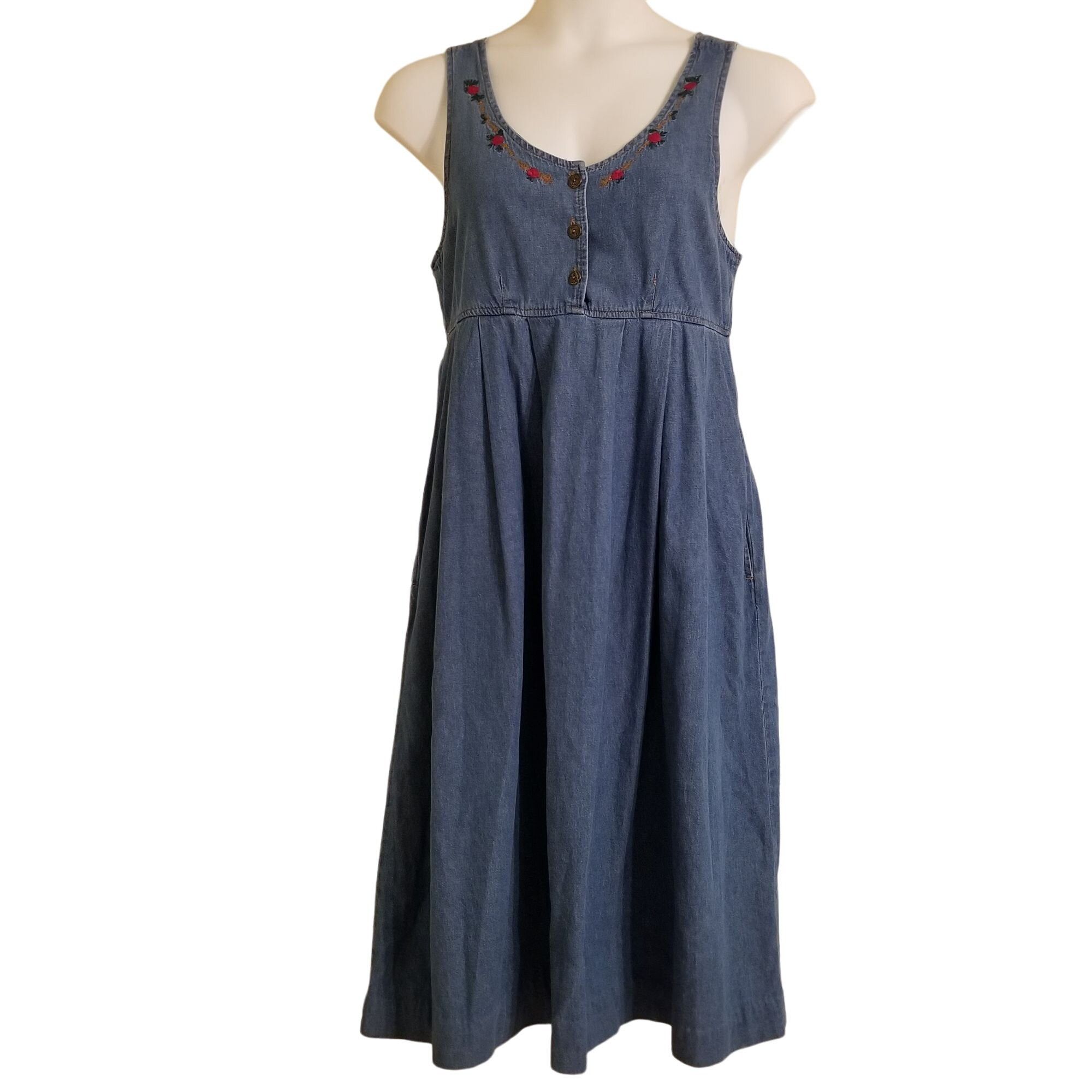 Other Homeschool Mom 8P Blue Jean Jumper Dress Rose Embroidery Poc Size M / US 6-8 / IT 42-44 - 1 Thumbnail