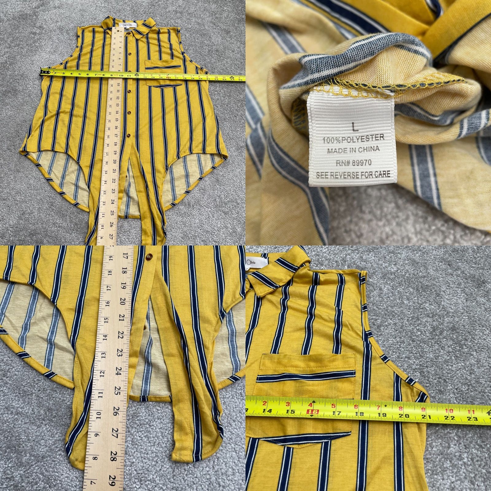Vintage Eden & Olivia Button Down Shirt Blouse Women Large Yellow Blue Stripe Sleeveless Shirt Size L / US 10 / IT 46 - 8 Thumbnail