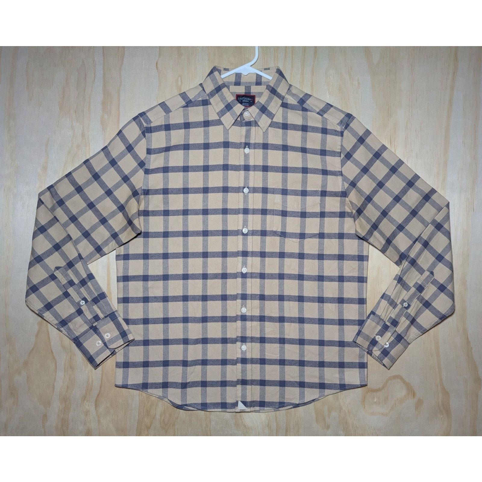 UNTUCKit Men's Medium Barnard Flannel Shirt Tan Blue Check