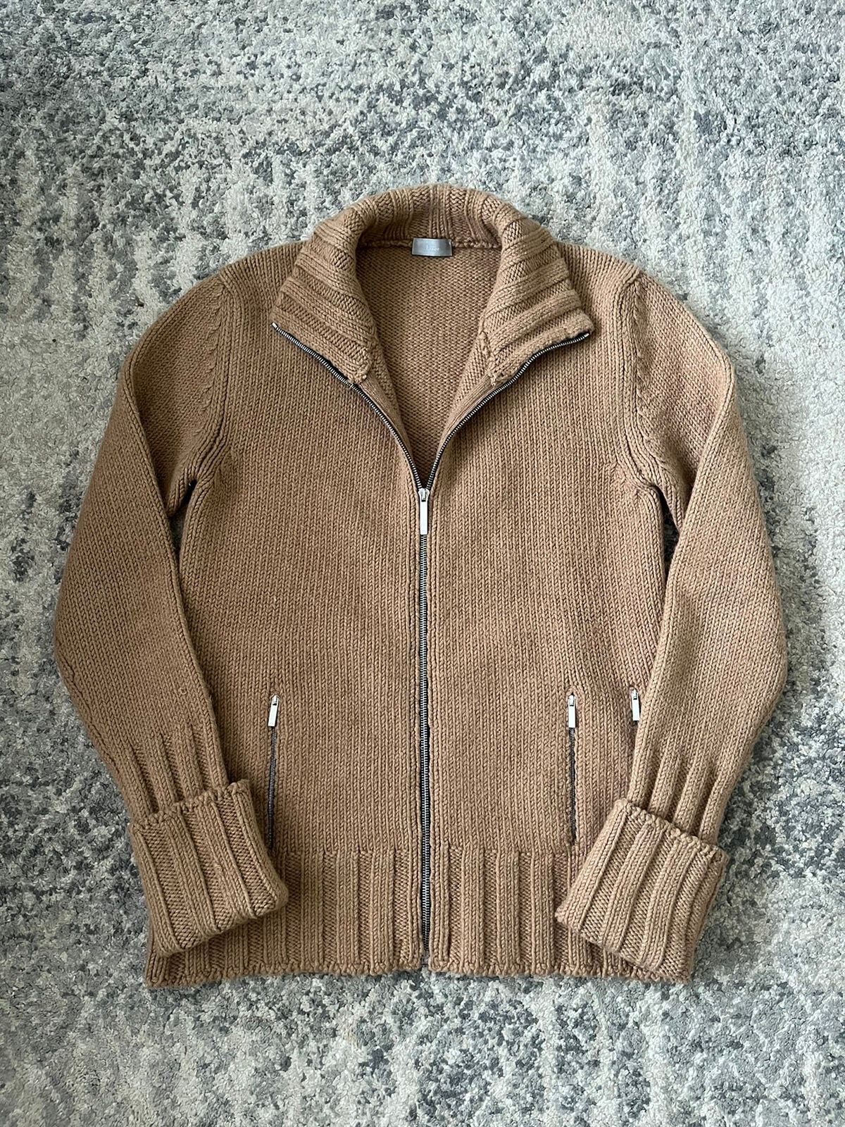 Pre-owned Dior X Hedi Slimane Dior Homme A/w02 “reflexion” Double Zip Drivers Knit In Camel