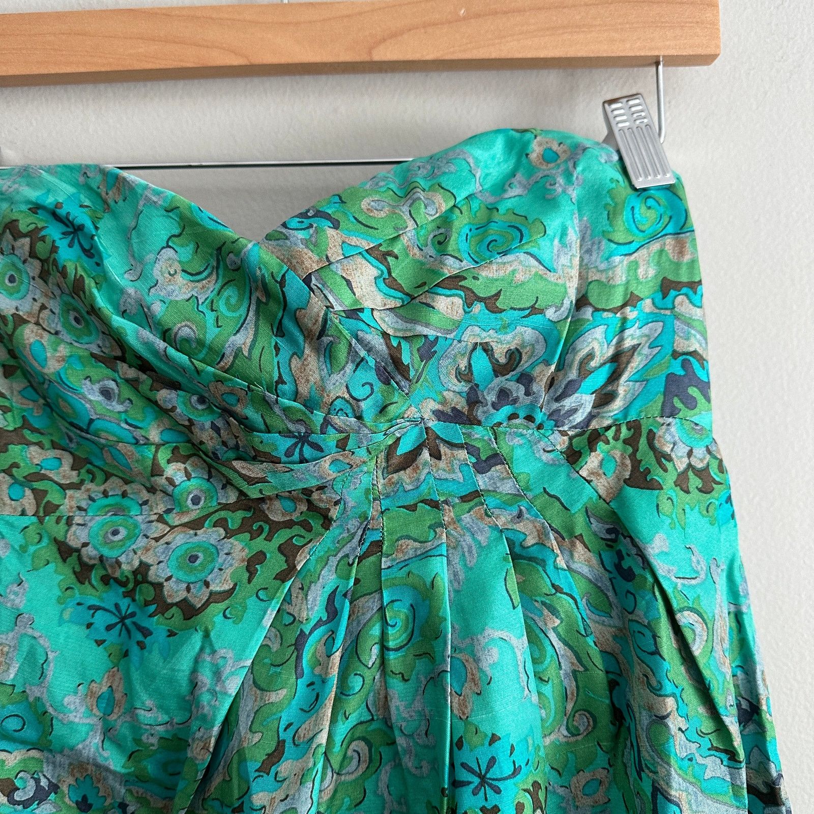 J.Crew J. Crew Casbah Green Paisley Strapless Silk Dress 2 XS Size XS / US 0-2 / IT 36-38 - 3 Thumbnail