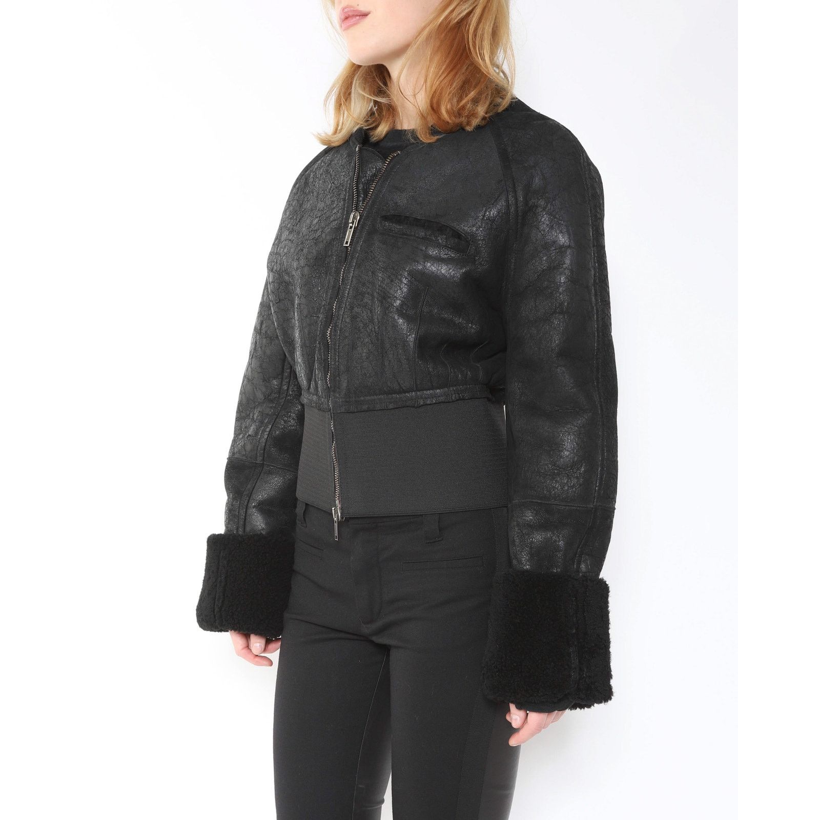 Haider Ackermann FW15 Sherling Jacket with Sintched Waist in Black Leather Size XS / US 0-2 / IT 36-38 - 3 Thumbnail