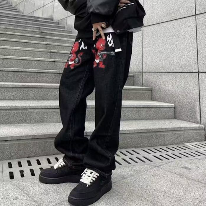 image of Devil Graphic Black Denim Jeans, Men's (Size 32)