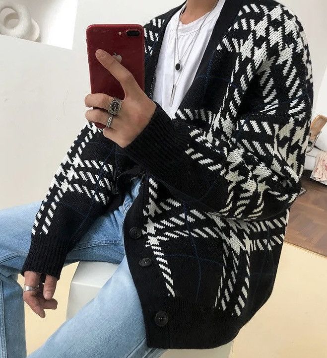 Y2K Knitted Printed Buttons Cardigan