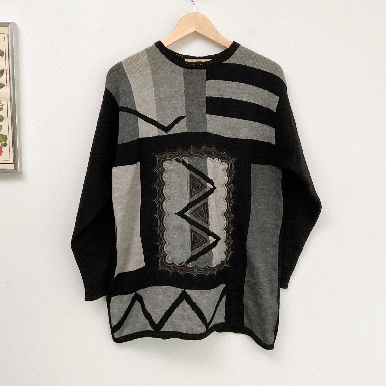 Vintage vintage 80's deetex abstract black gray sweater large Size L / US 10 / IT 46 - 1 Thumbnail