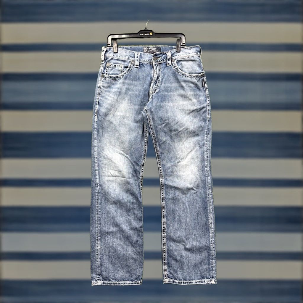 Silver Jeans Co. Silver Jeans Gordie Straight Jeans 33x34 Mens 33 Buckle 90s Grunge Rock Medium Blue Denim Casual Clothing Jeans Size US 33 - 1 Thumbnail