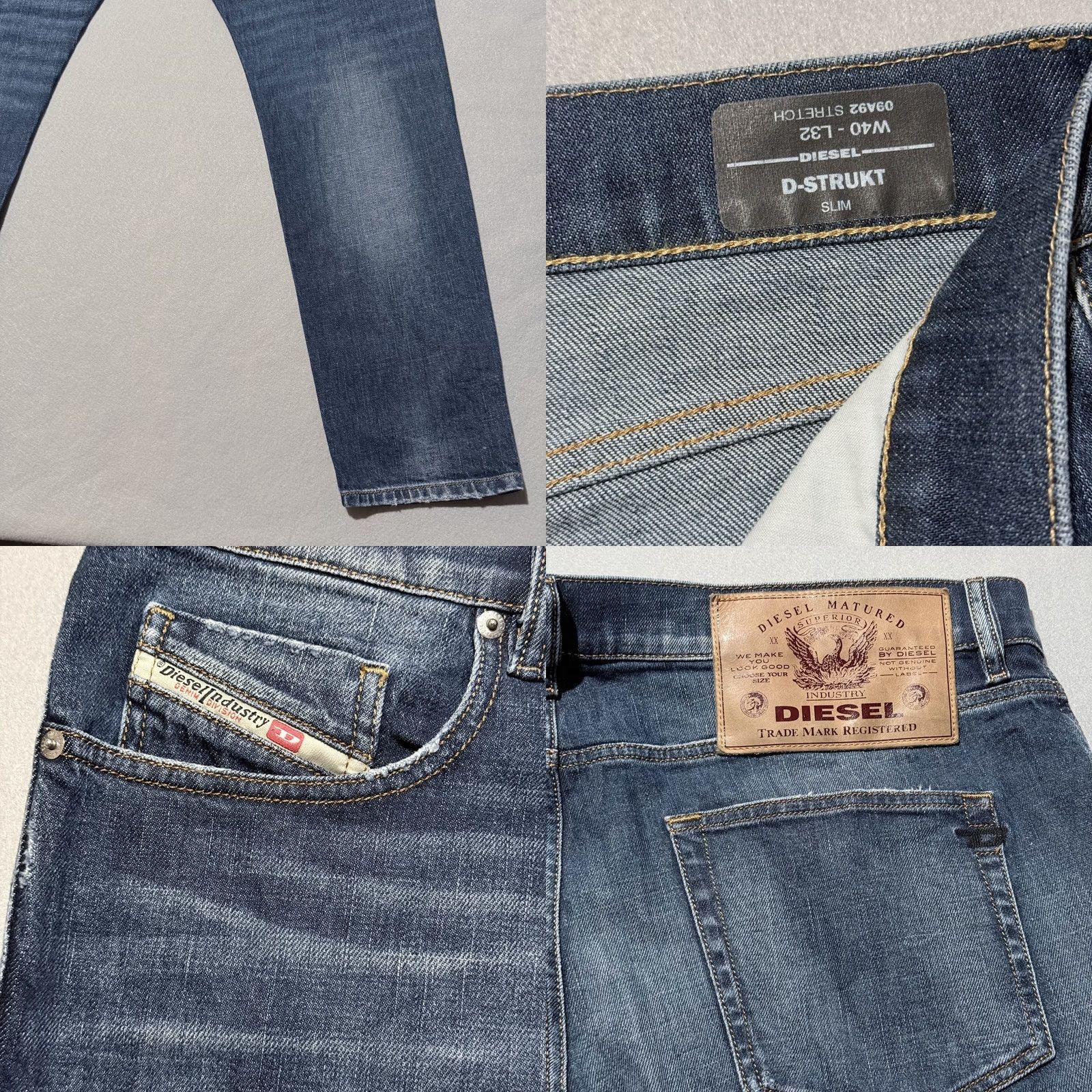 Diesel Diesel Jeans Mens Blue Denim Stretch Mid Rise Slim Fit Straight - 40x31 - D-Strukt - 5-Pocket Design - Button Zip - City Classic Size US 40 / EU 56 - 8 Thumbnail