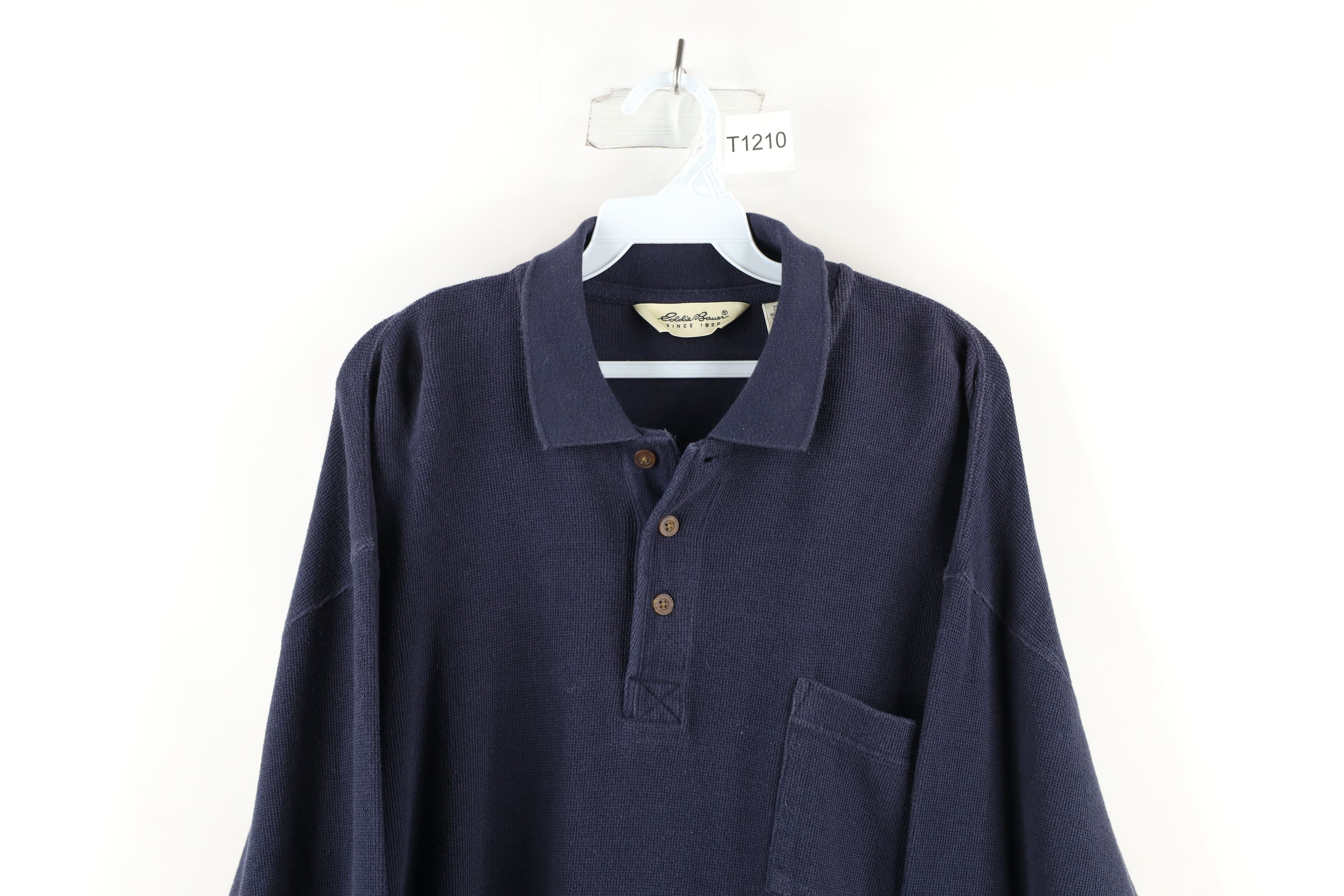 Eddie Bauer × Vintage Vintage 90s Eddie Bauer Waffle Knit Long Sleeve Polo Shirt Size US XL / EU 56 / 4 - 2 Thumbnail
