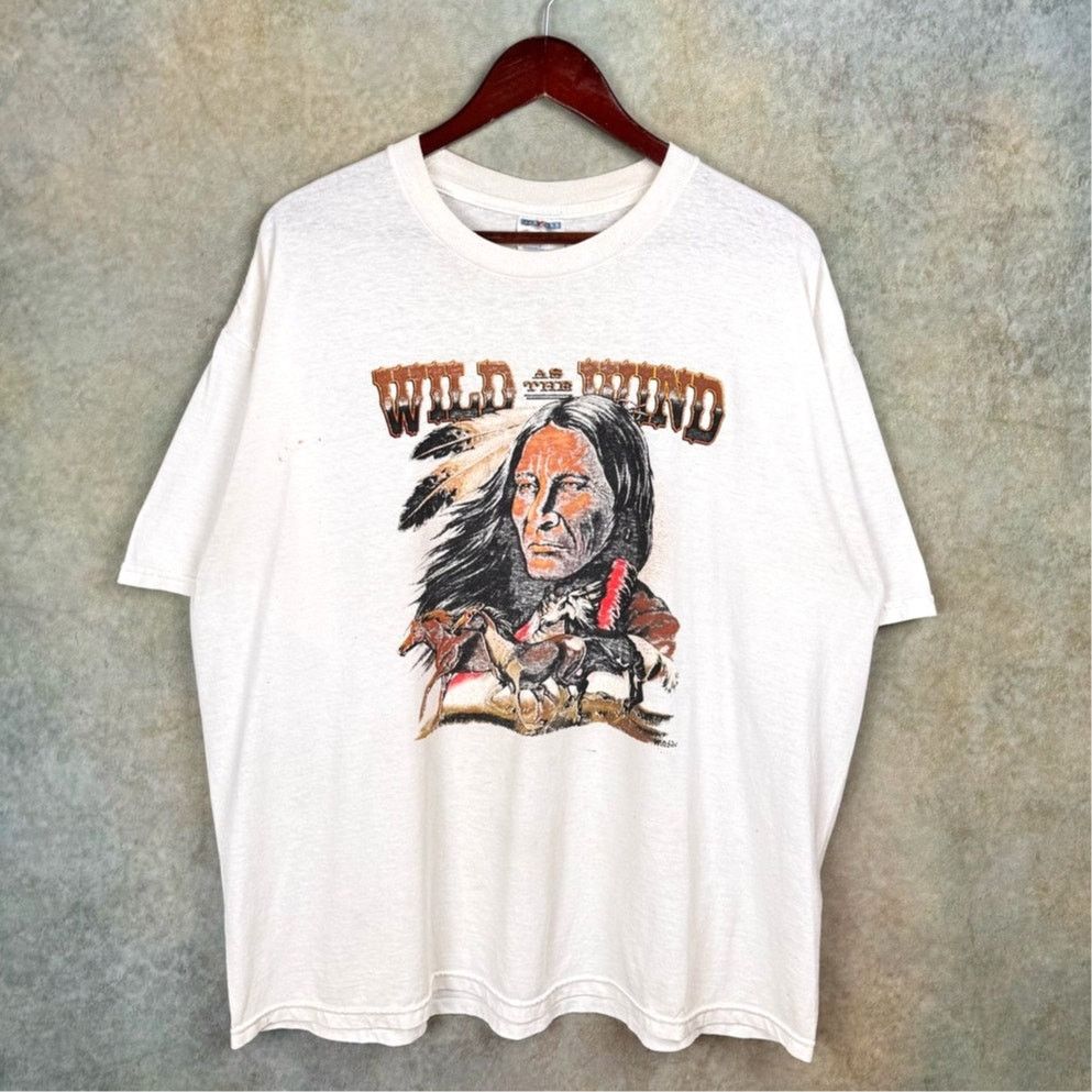 Vintage VTG Wild as the Wind Native T Shirt Sz XL White Horses Size US XL / EU 56 / 4 - 1 Thumbnail
