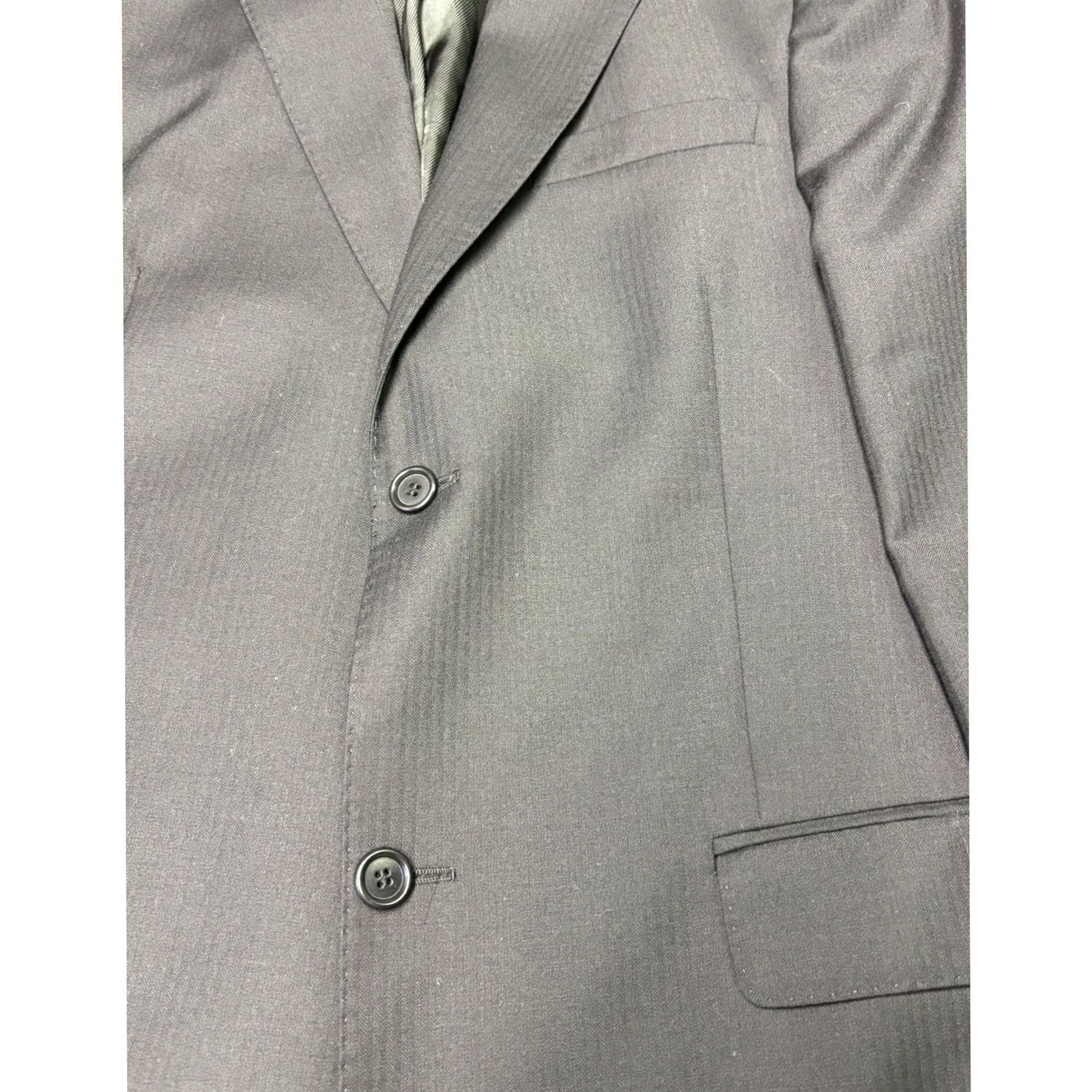 Vintage Gianni Orvietto Blazer Jacket Black Wool 40 R Single-Breasted Notch Lapel 3-Button Vintage No Mens Style 2 Piece Italy Italian Super 120's Herringbone Size 40R - 2 Thumbnail