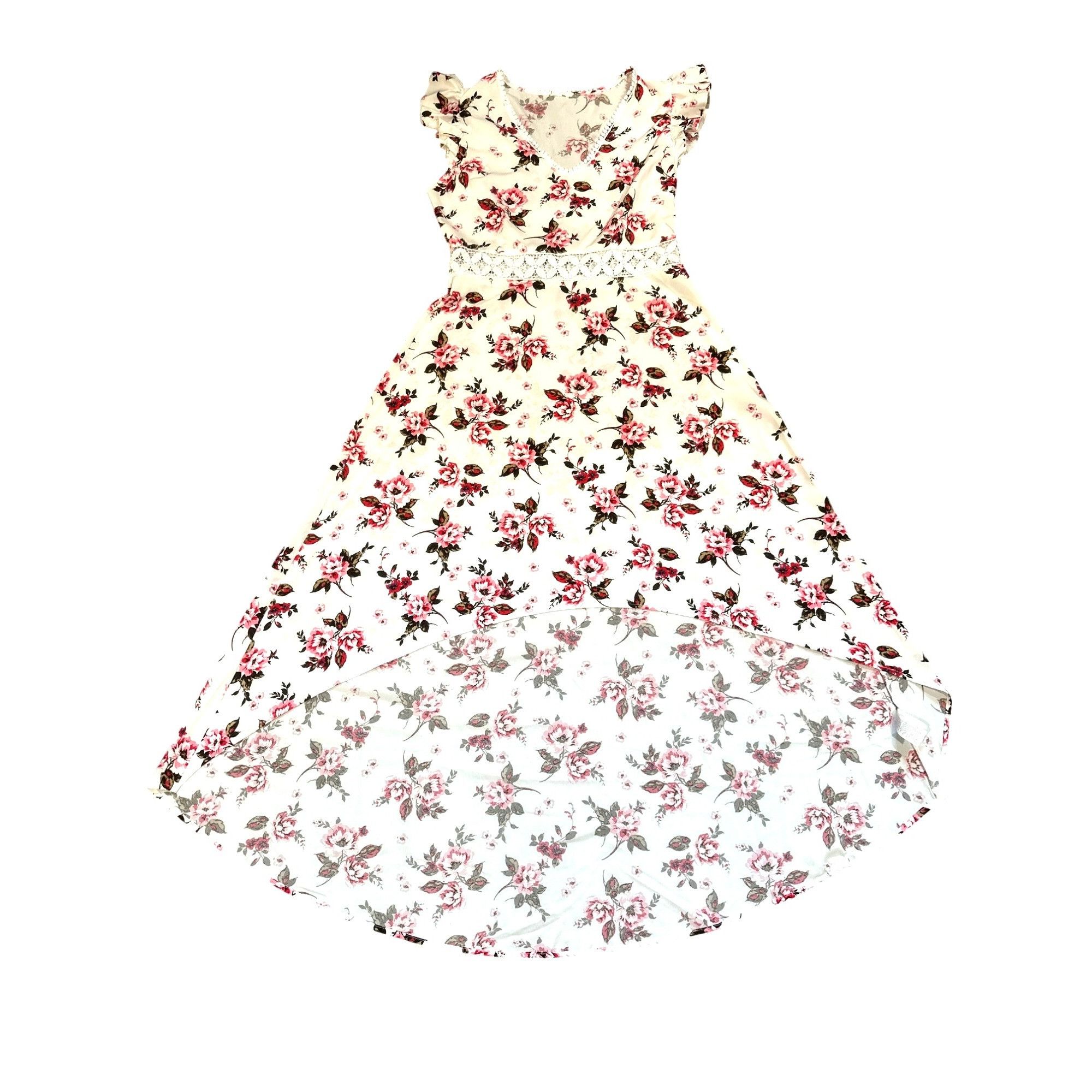 Other Cupshe Size L Ivory Pink Floral Lace Waist High Low Handkerc Size L / US 10 / IT 46 - 6 Thumbnail