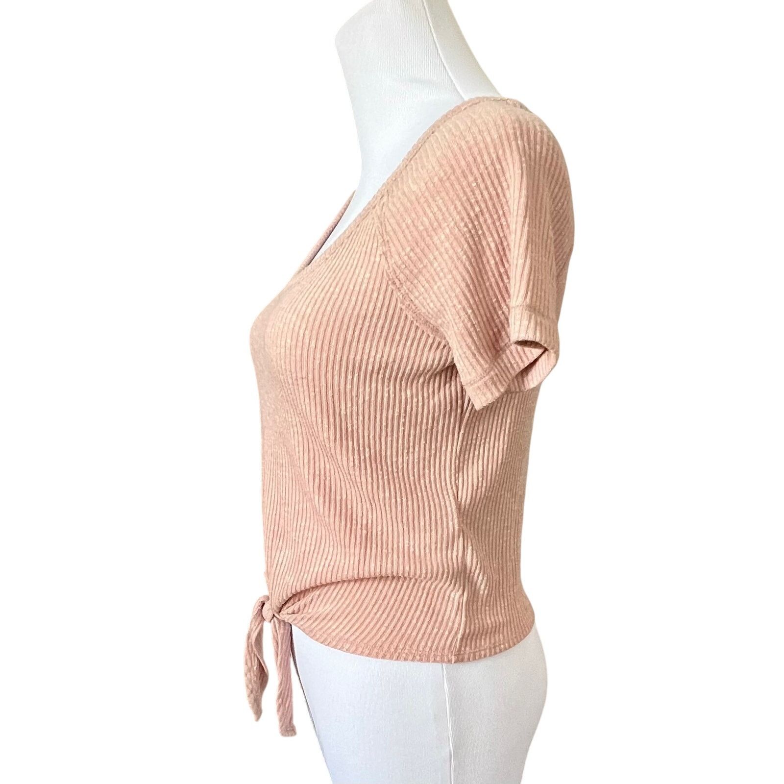 Abercrombie & Fitch Abercrombie & Fitch Deep V Tie Knot Front Ribbed Knit Top XS Size XS / US 0-2 / IT 36-38 - 3 Thumbnail