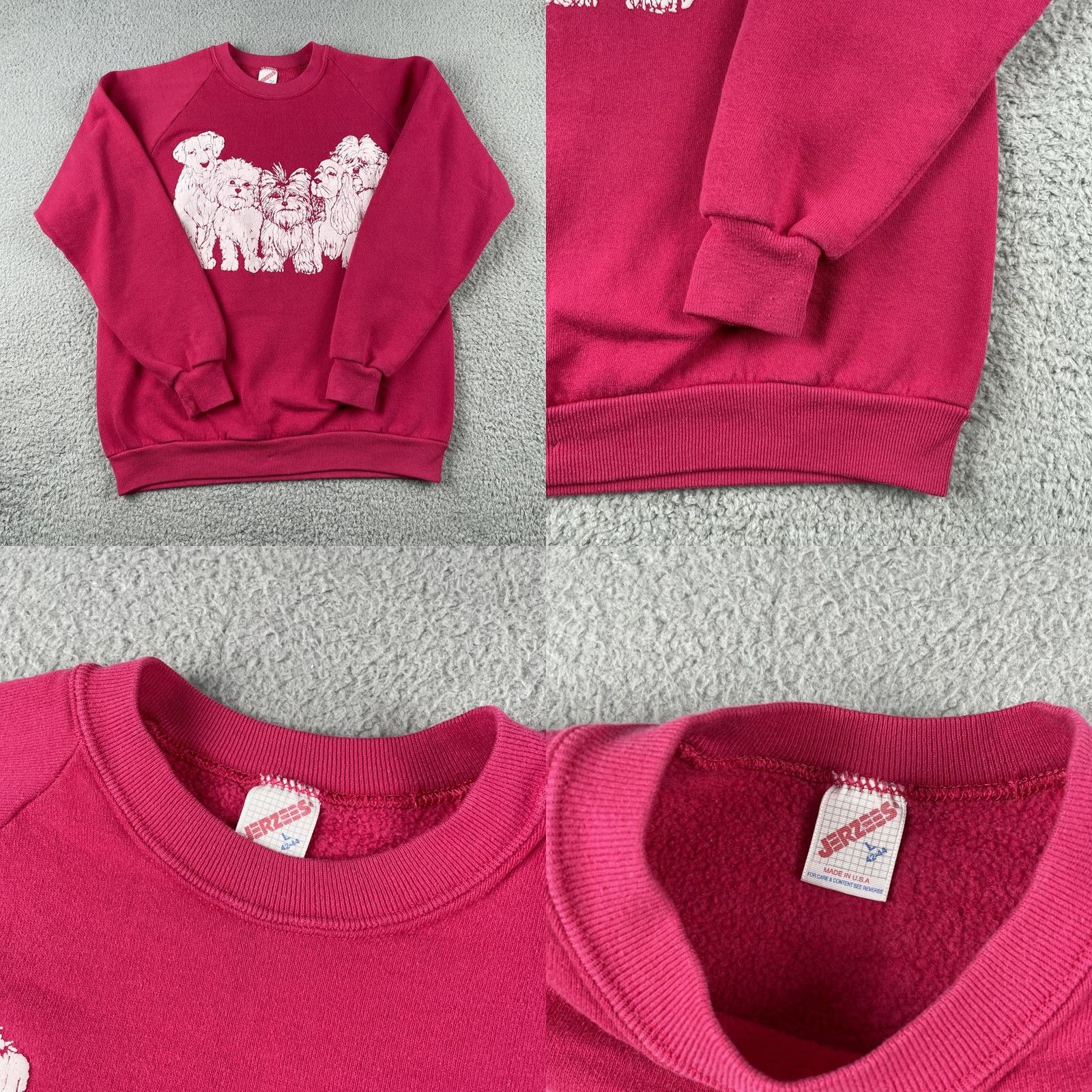 Jerzees Vtg Jerzees Pink Large Raglan Sweatshirt Men Crew Neck 90s Double Sided Dog Print USA Made Raglan Sweatshirt Size US L / EU 52-54 / 3 - 8 Thumbnail