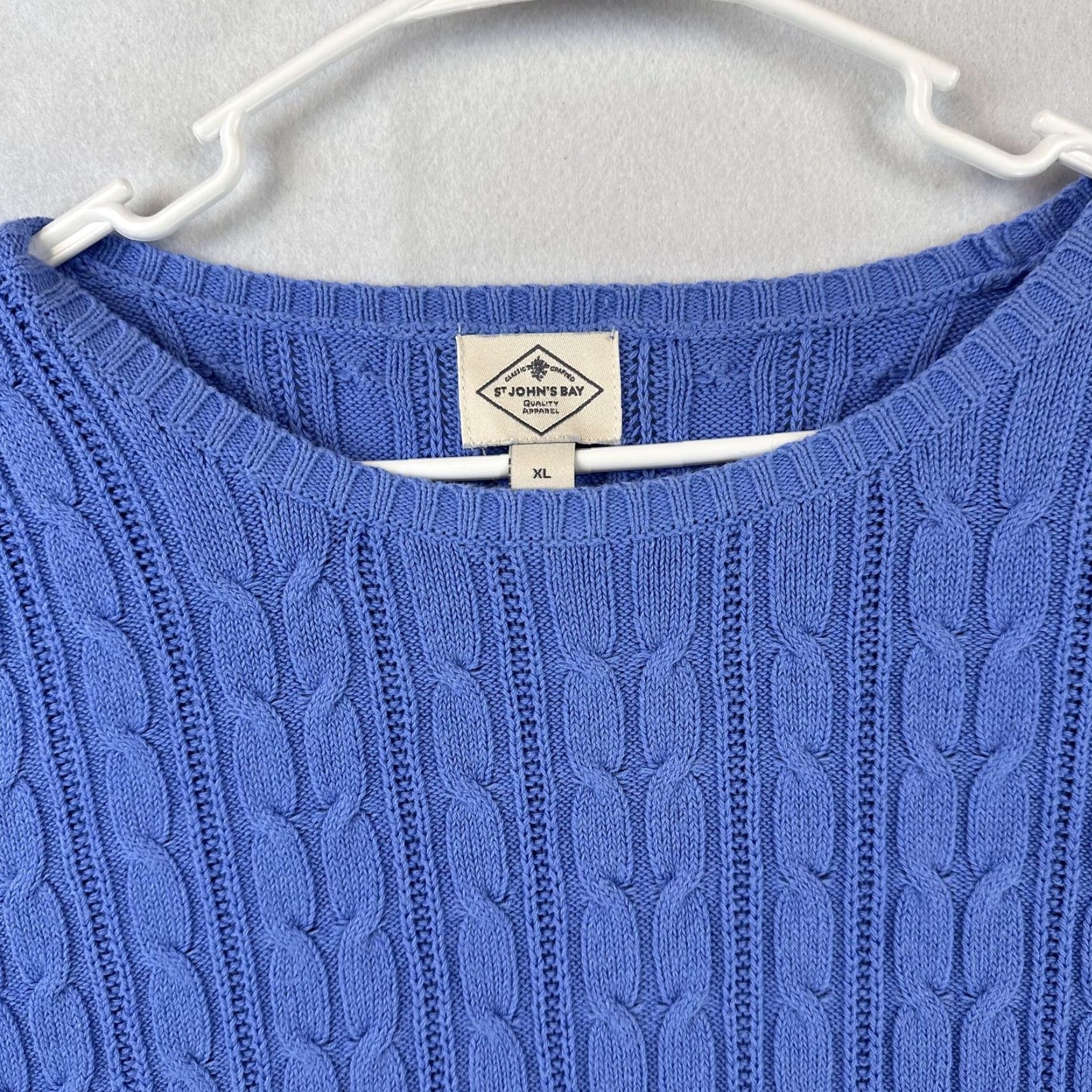 Vintage St. Johns Bay Sweater Womens XL Blue Cable Knit Pullover Crewneck Classic Style Size XL / US 12-14 / IT 48-50 - 2 Thumbnail