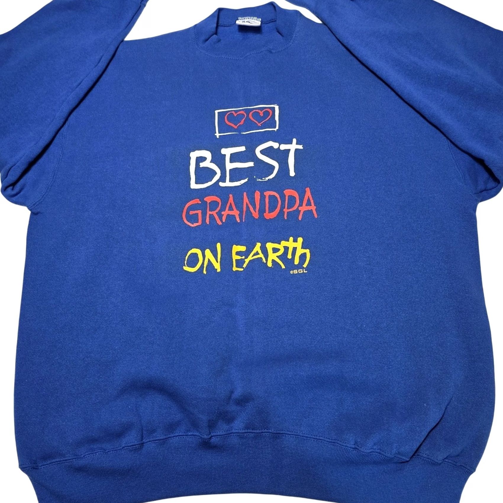 Tultex VINTAGE Best Grandpa On Earth Sweatshirt Men XL Blue Hearts USA Puff Print Size US XL / EU 56 / 4 - 2 Thumbnail
