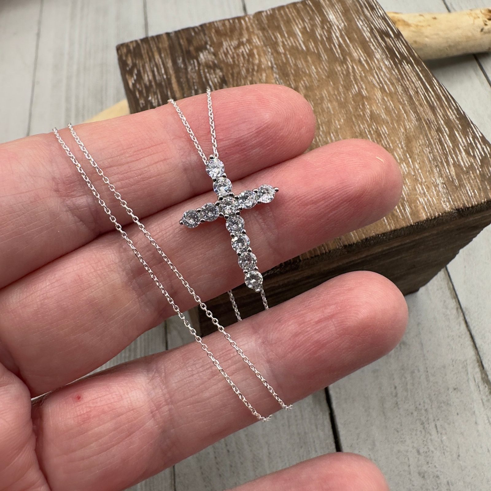 The Unbranded Brand Sterling Silver CZ Cross Necklace Size ONE SIZE - 1 Thumbnail