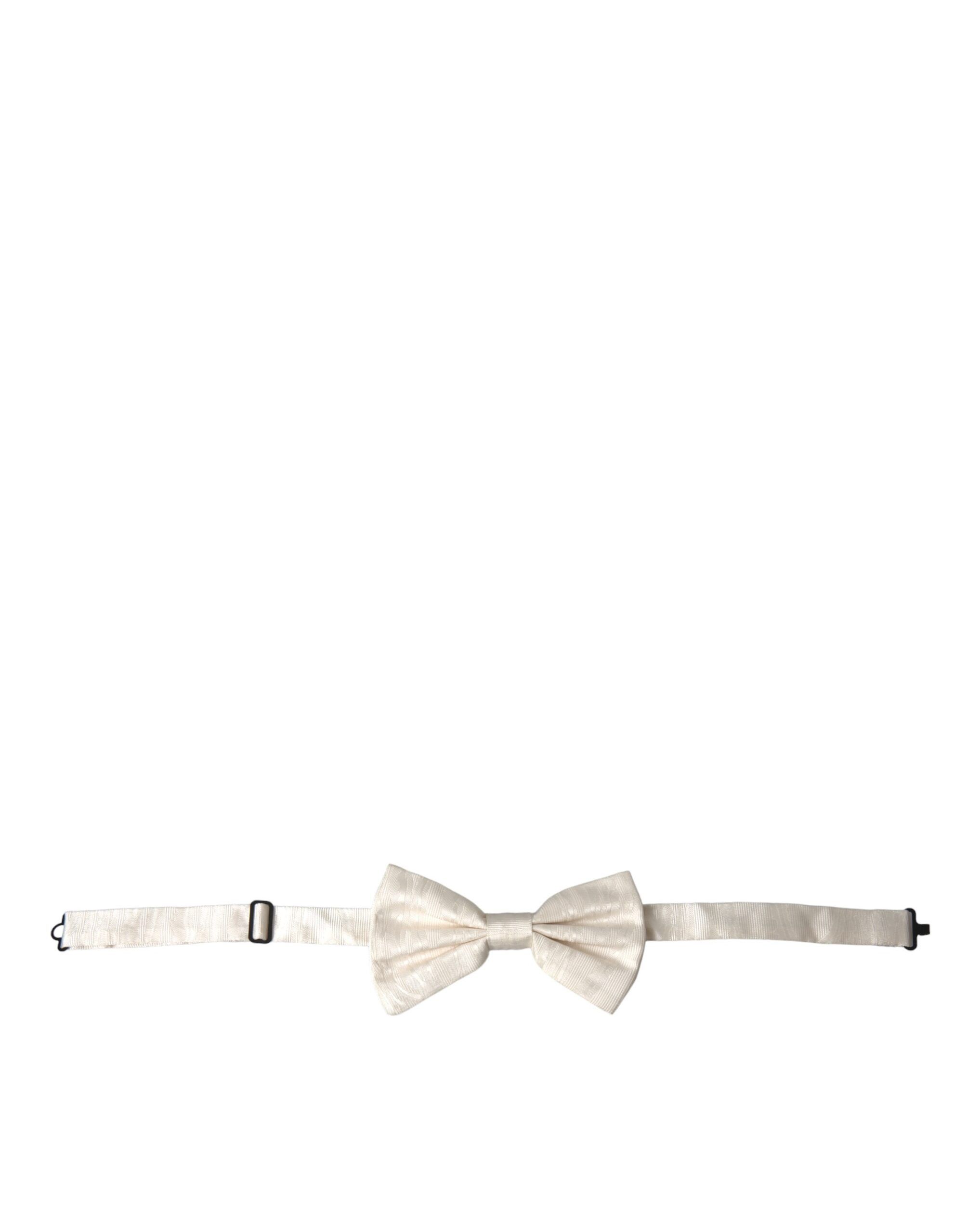 Dolce & Gabbana White Jacquard Silk Adjustable Neck Men Bow Men's Tie Size ONE SIZE - 1 Thumbnail