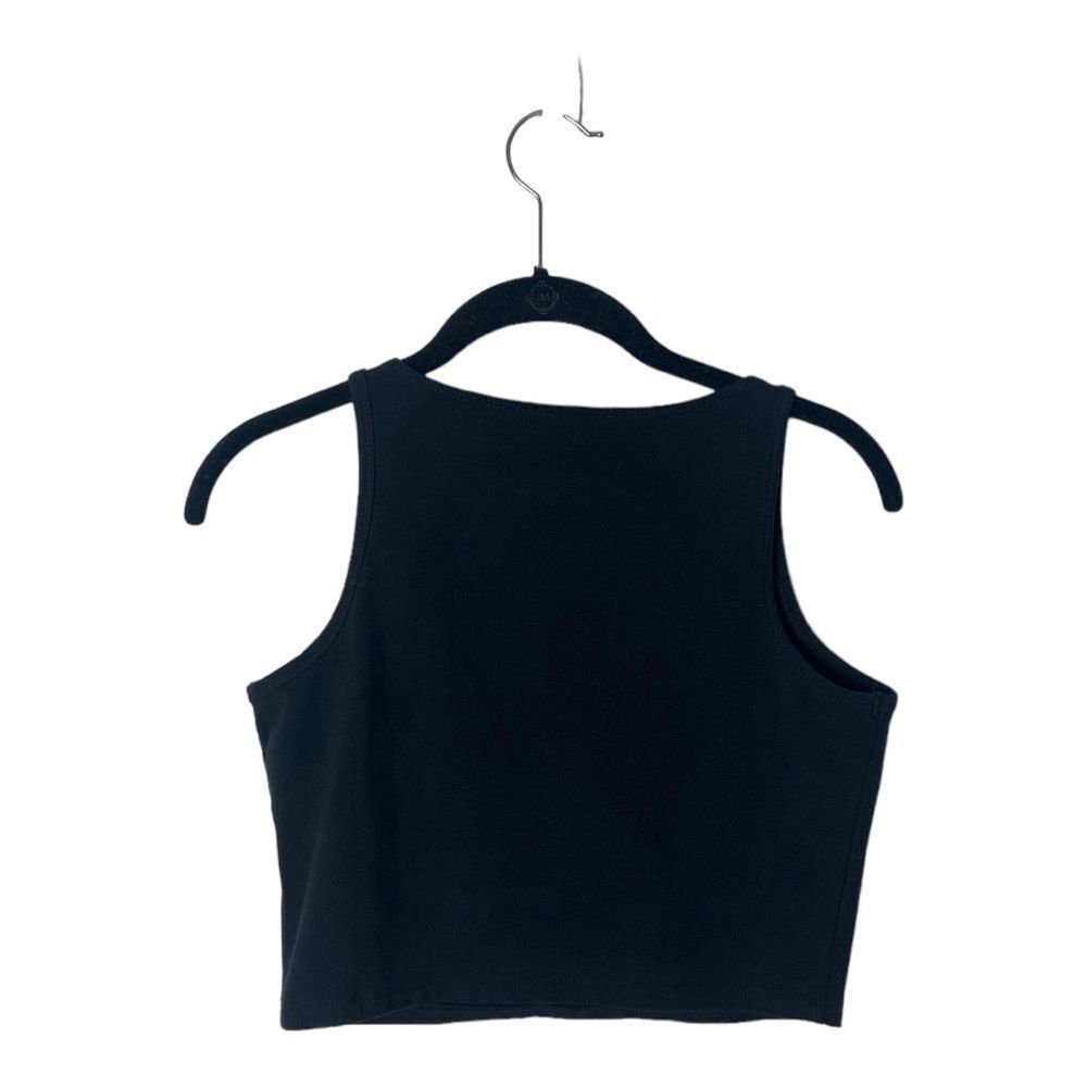 Forever 21 Forever 21 Black Ribbed High Neck Crop Tank Top - Size L Size L / US 10 / IT 46 - 3 Thumbnail