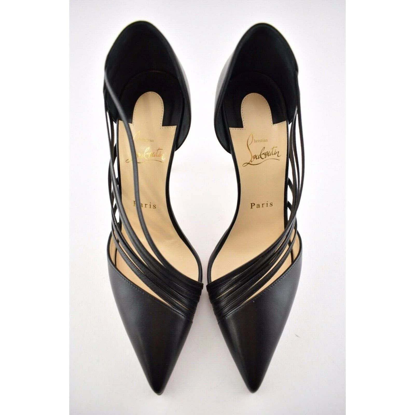 Christian Louboutin Antinorina 100 Black Leather Strappy Pointed Heel Pump 40.5 Size US 10.5 / IT 40.5 - 6 Thumbnail