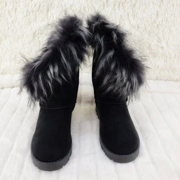 Other Chi Chi Black White Faux Fur Thick Lined Winter Boots (US Sh Size US 7 / IT 37 - 3 Thumbnail