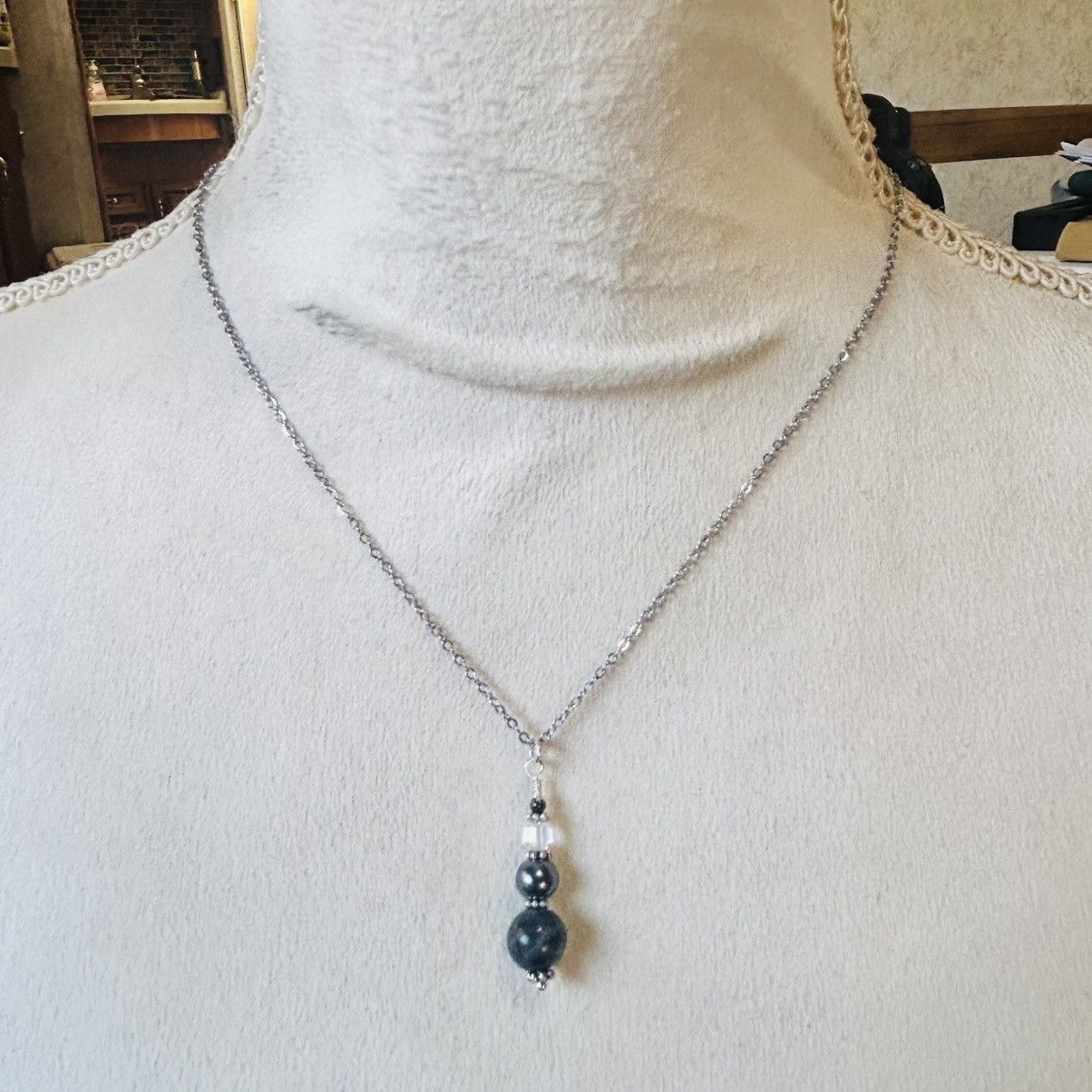 Handmade Handcrafted larvikite Czech glass pearl crystal necklace set Size ONE SIZE - 5 Thumbnail
