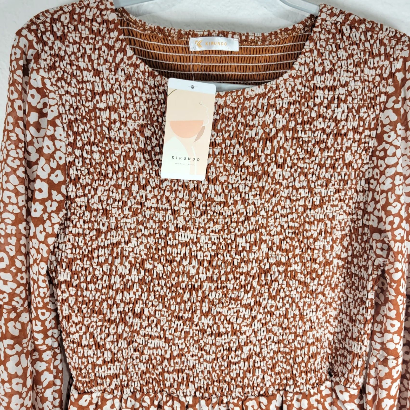 Vintage Kirundo Brown White Cigarette Dress Fit & Flare Knee Length Lightweight Sz L NWT Size L / US 10 / IT 46 - 5 Thumbnail