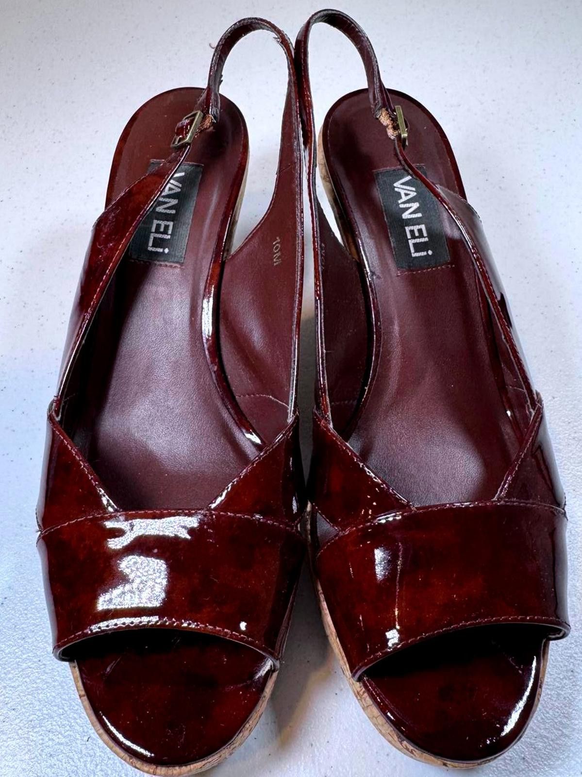 Designer Vaneli Women's Brown Patent Wedge Sandals - Size 10M Size US 10 / IT 40 - 1 Thumbnail