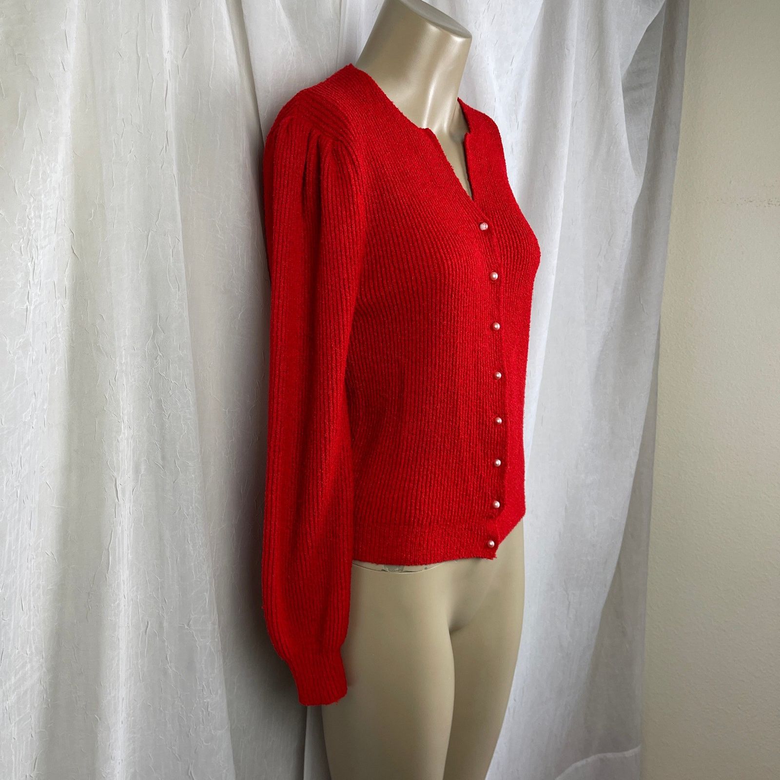 Vintage VTG 90’s Petites Just For You Red Cardigan Cozy Knit Sweater Size S / US 4 / IT 40 - 9 Thumbnail