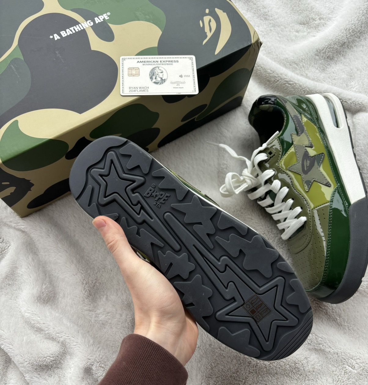 Bape Bape Road Sta Green/Camo Patent Leather Sneakers Size US 13 / EU 46 - 5 Thumbnail