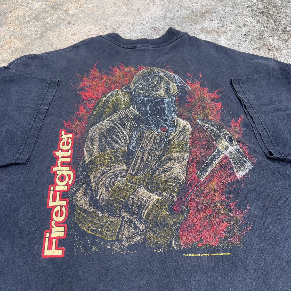 Vintage Vtg 90s Firefighter Tee XL Thrashed Faded graphic streetwear Size US XL / EU 56 / 4 - 7 Thumbnail