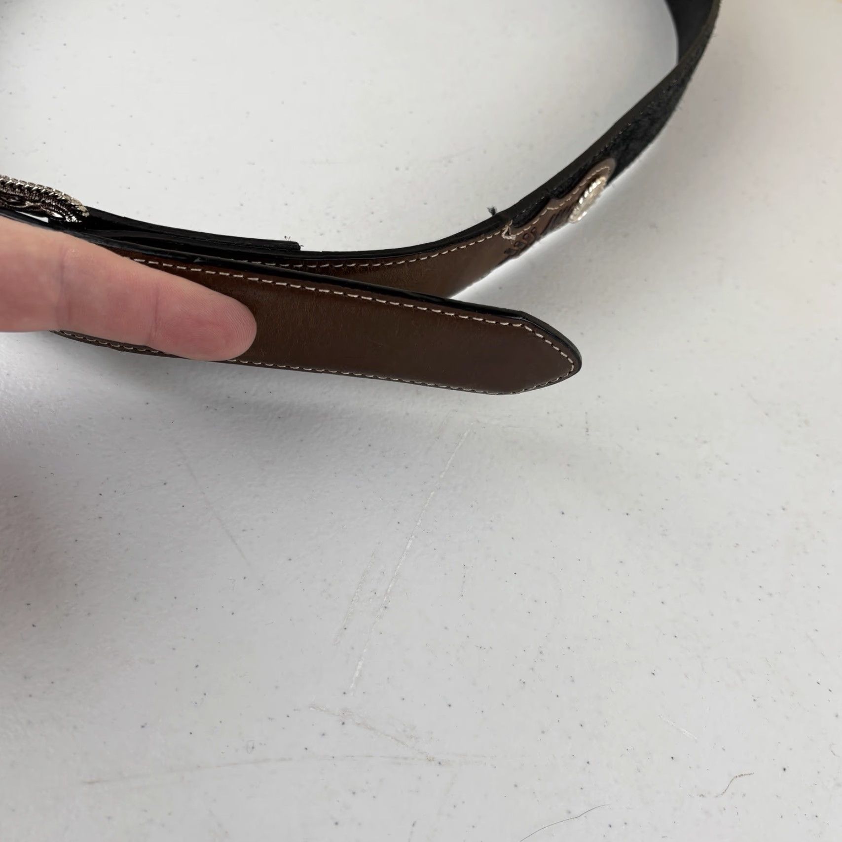 Vintage Nocona Belt Western Belt Mens Black Size 46 Cowboy Rodeo Concho Silver Concho Leather Size 46 - 5 Thumbnail