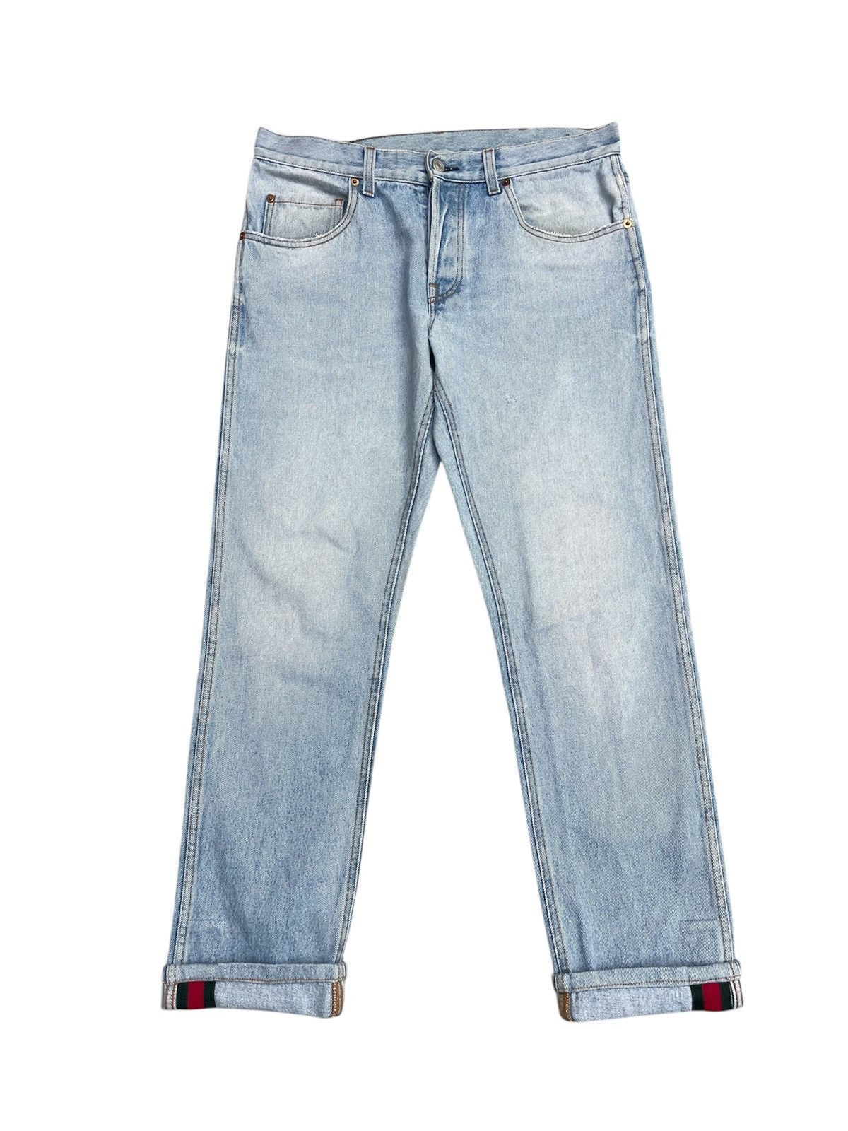 Gucci Vintage Gucci Web Stripe Cuff Denim Jeans Distressed Size US 32 / EU 48 - 1 Thumbnail