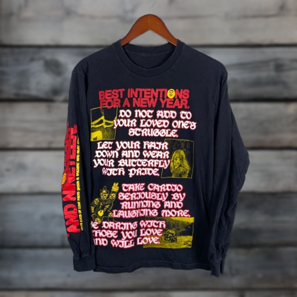 Vintage Vintage Best Intentions for a New Year Long Sleeve T-Shirt Adult Medium Black Retro Graphic Print 2019 Men's Size US M / EU 48-50 / 2 - 1 Thumbnail