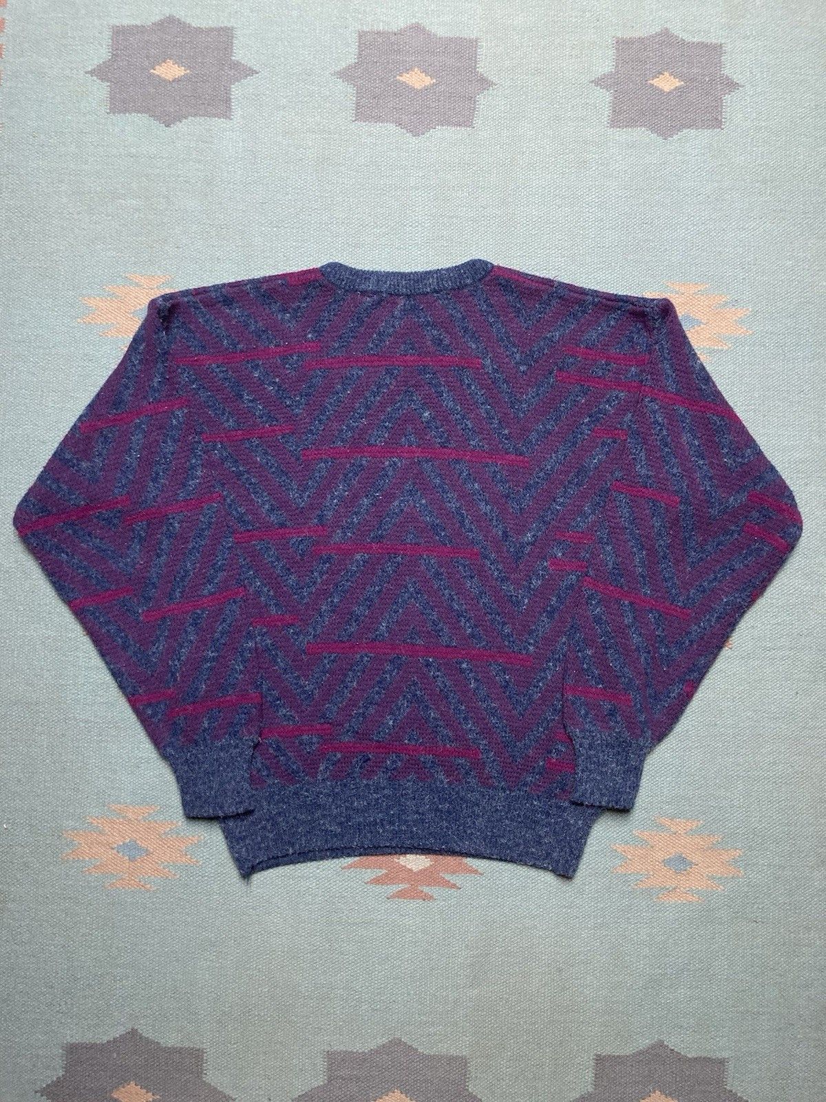 Vintage Vtg acrylic knit sweater abstract geometric Sergio sof large Size US L / EU 52-54 / 3 - 5 Thumbnail