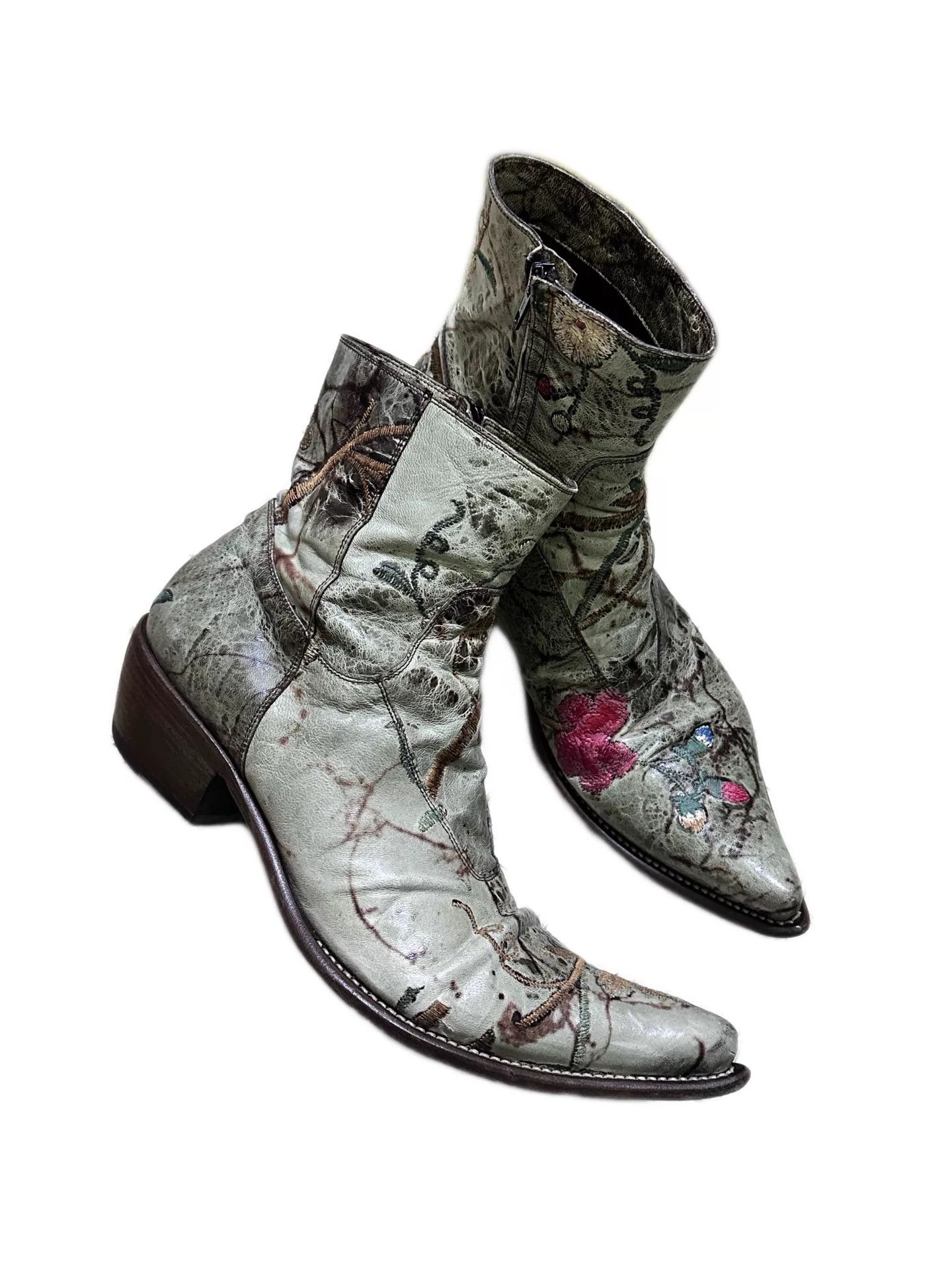 Gianni Barbato Gianni Barbato Vintage Green Floral Pointed Toe Boots 42 Size US 9 / EU 42 - 1 Thumbnail