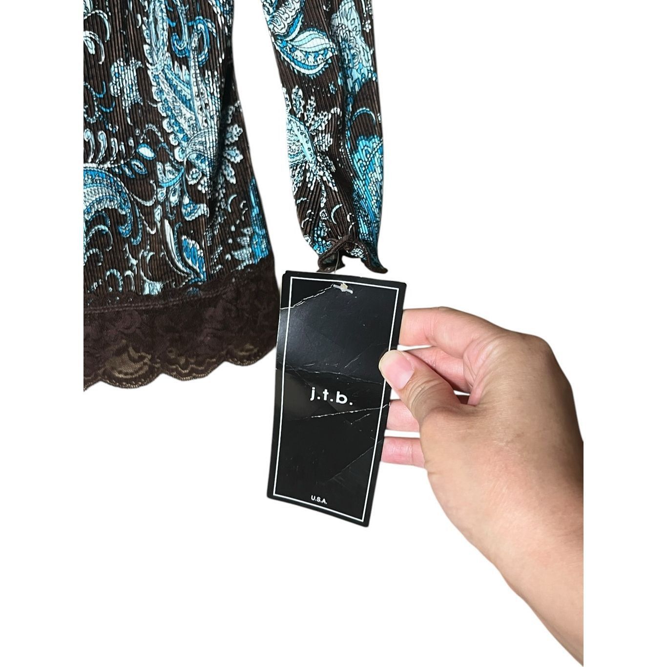 Other JTB Paisley Blue & Black V-Neck Top Blouse Sequin Detail Siz Size M / US 6-8 / IT 42-44 - 4 Thumbnail
