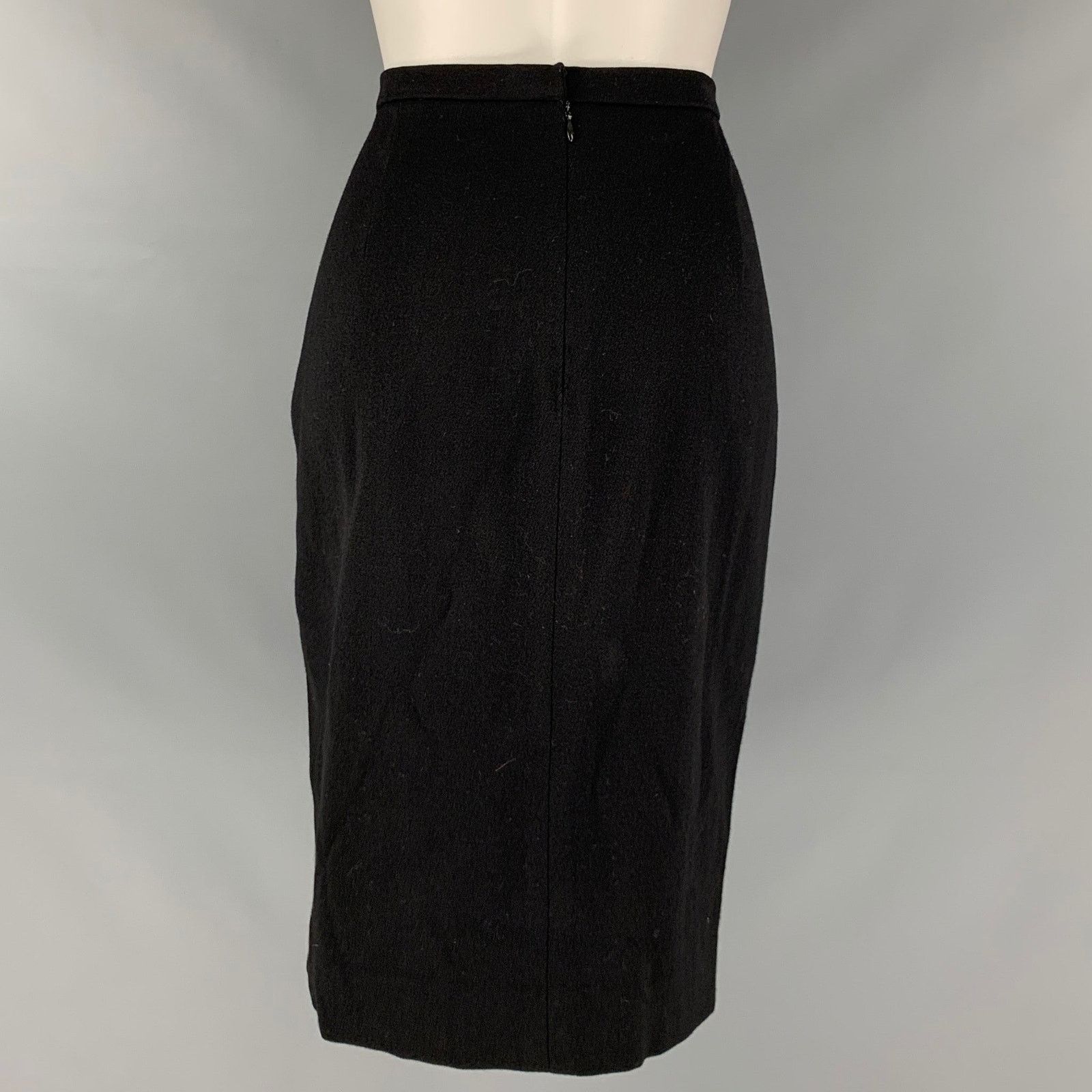 Donna Karan DONNA KARAN Size 8 Black Wool Lycra Pencil Mid-Calf Skirt Size 30" / US 8 / IT 44 - 2 Thumbnail